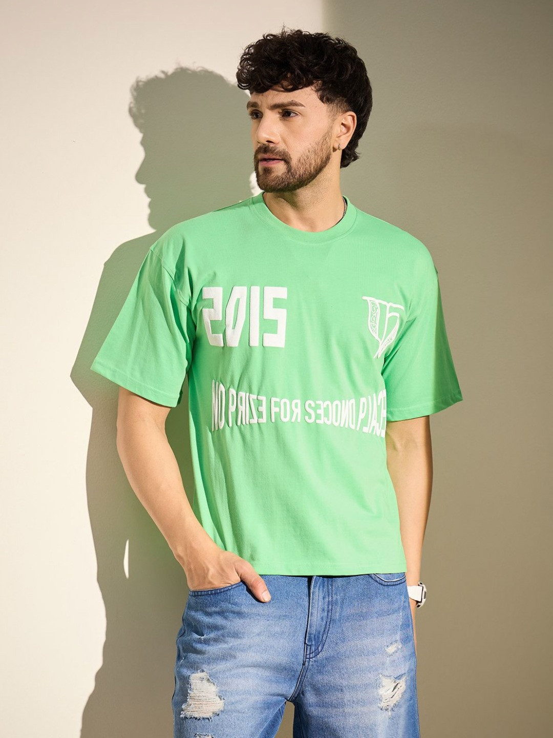FUGAZEE Men Typography Printed Round Neck Cotton Oversized T-shirt