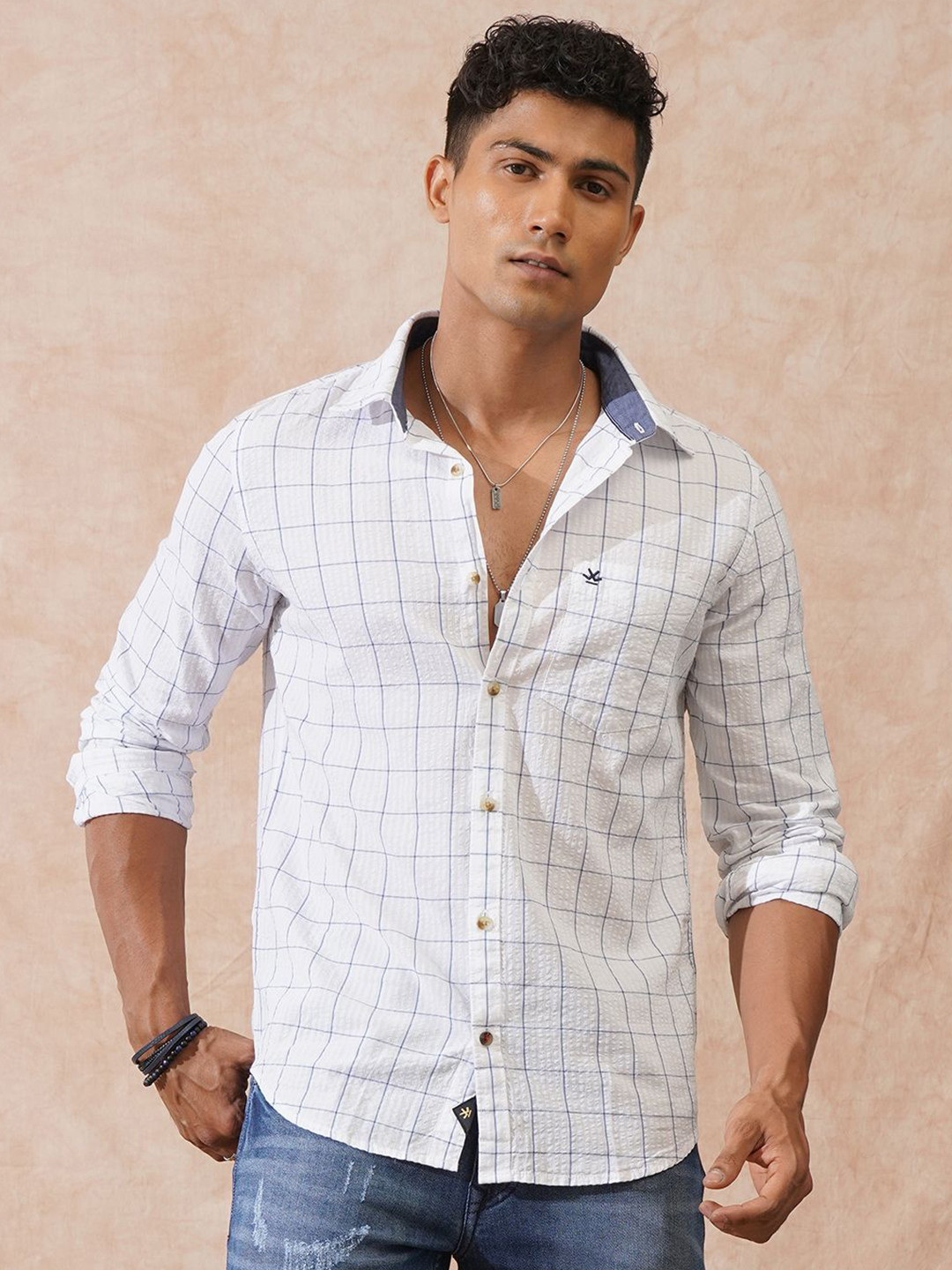 WROGN Men Comfort Slim Fit Checked Casual Shirt