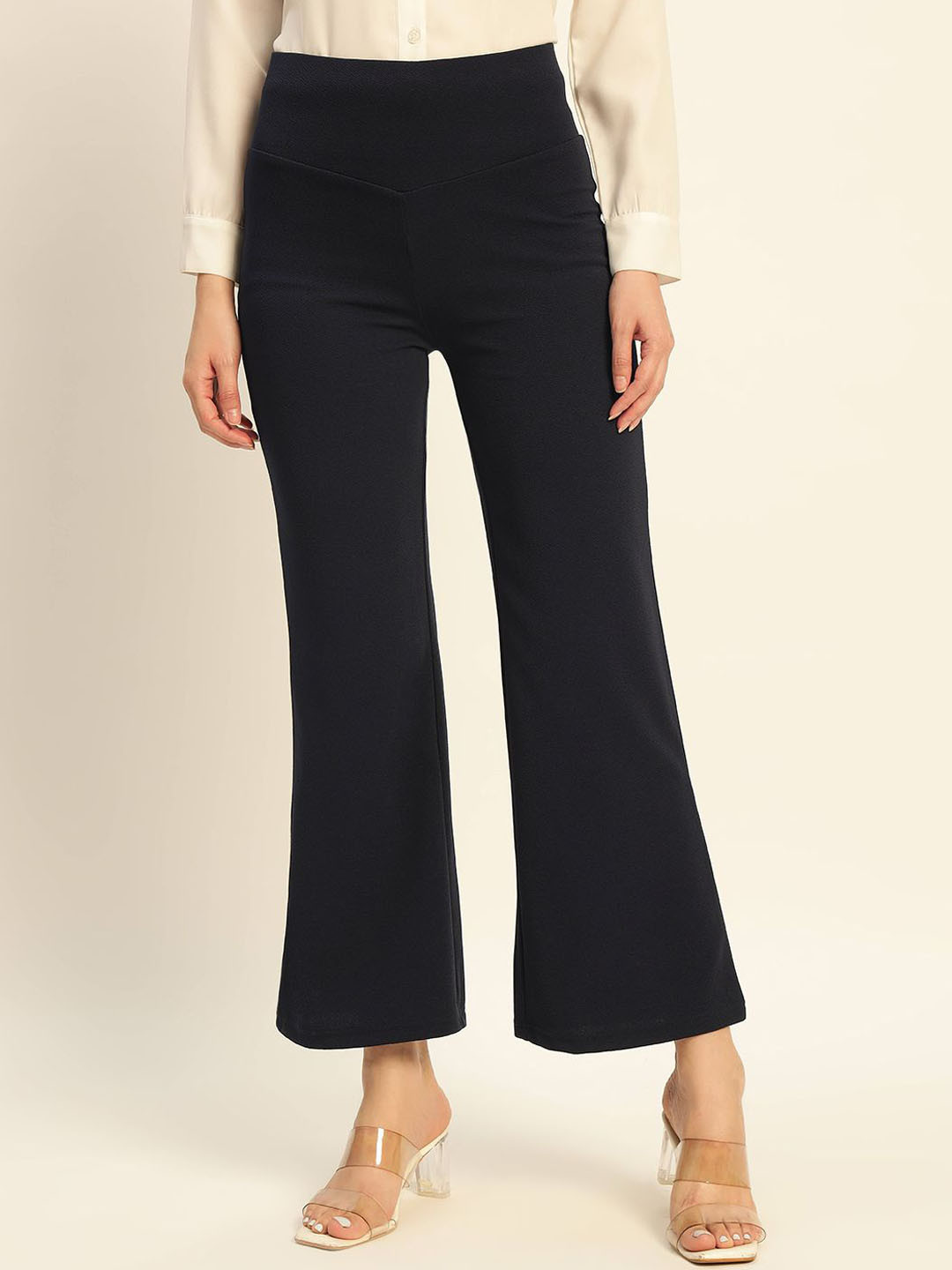 Deewa Women Smart Slim Fit High-Rise Trousers