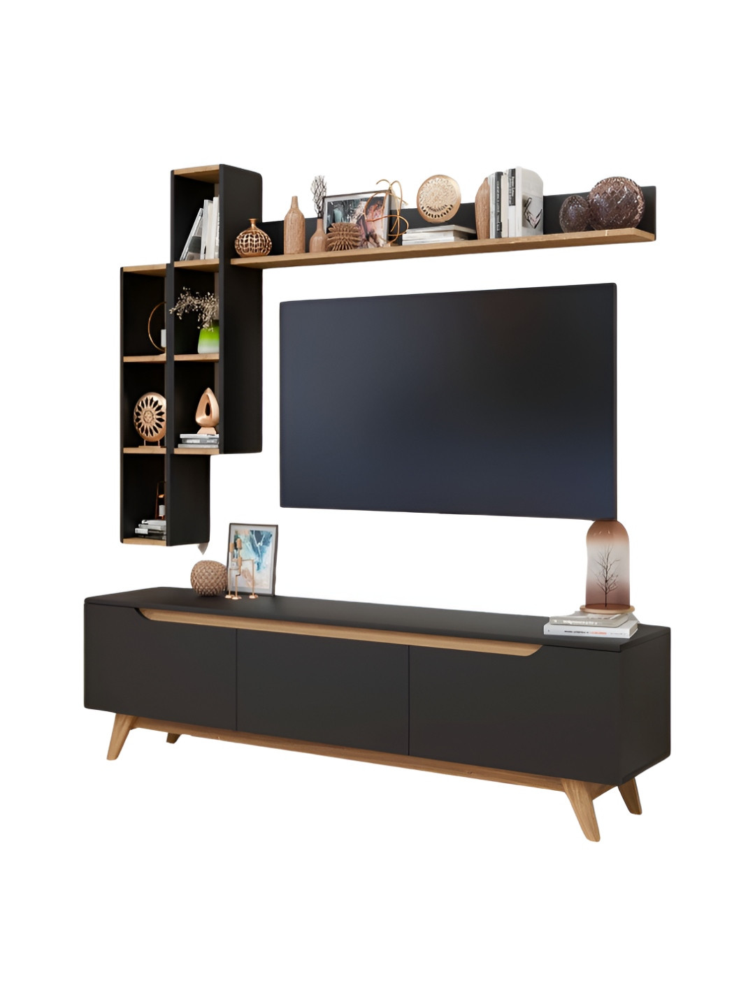 SPYDER CRAFT Black Wooden Spyder Craft Matte Finish TV Entertainment Unit