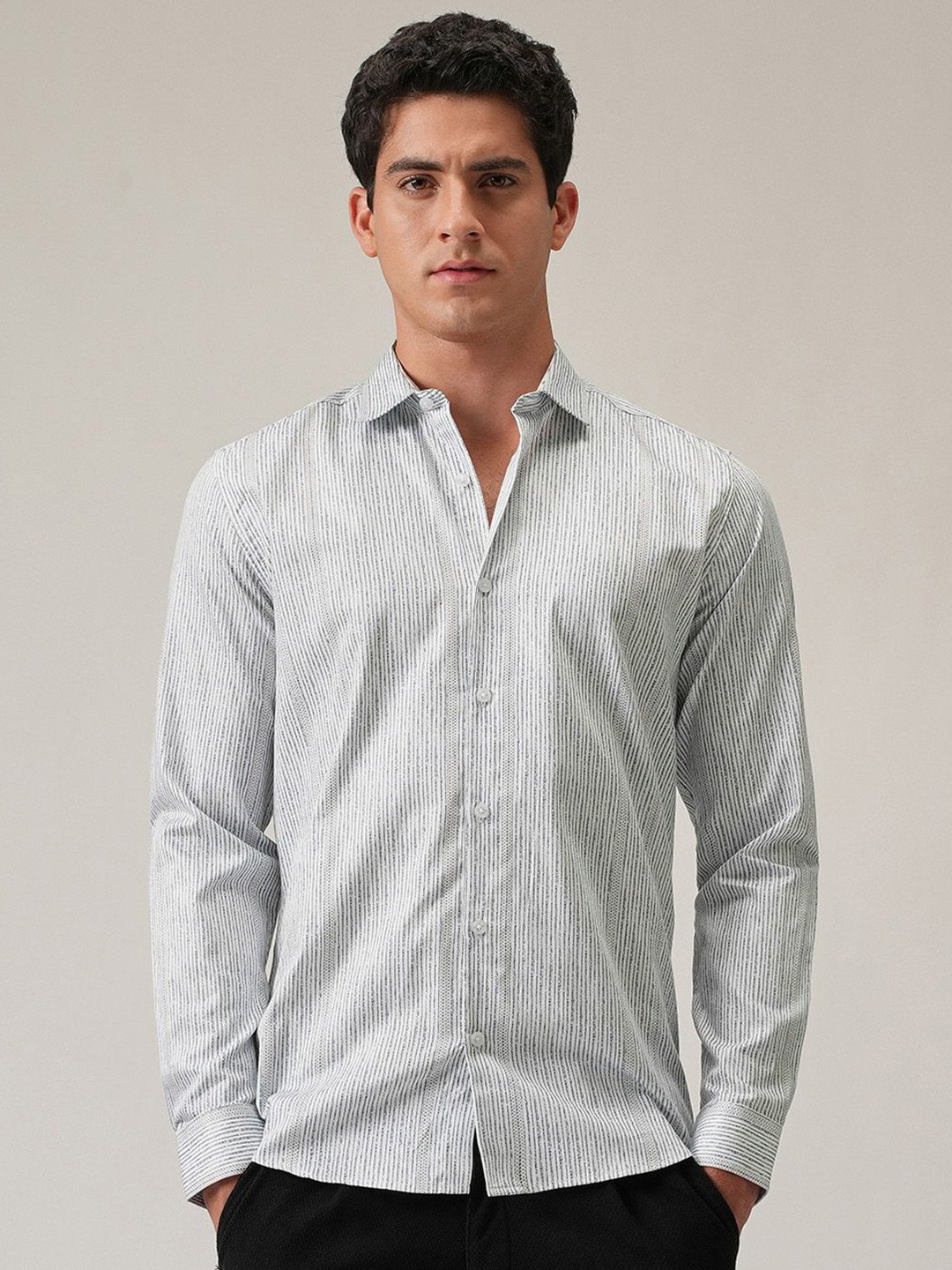 Banana Club Men Classic Slim Fit Fine Line Stripe Print Shirt