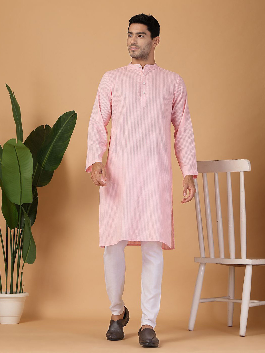 JAPER KURTI Men Striped Festive Cotton Straight Kurtas