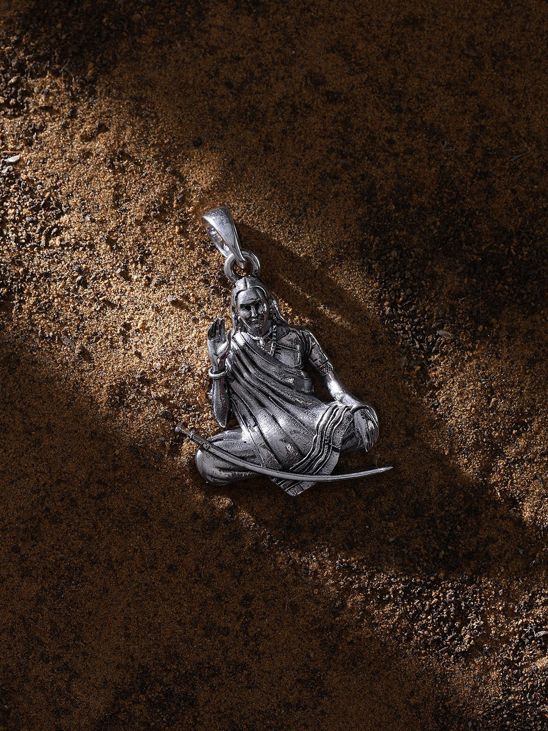 Exotic India Sterling Silver Contemporary Seated Mogal Maa Pendant