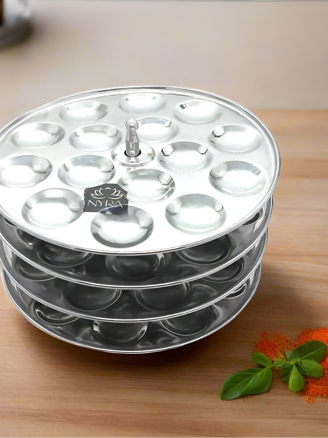 Nyra Kitchenware Steel & Black Stainless Steel Dishwasher Safe Mini Idli Maker