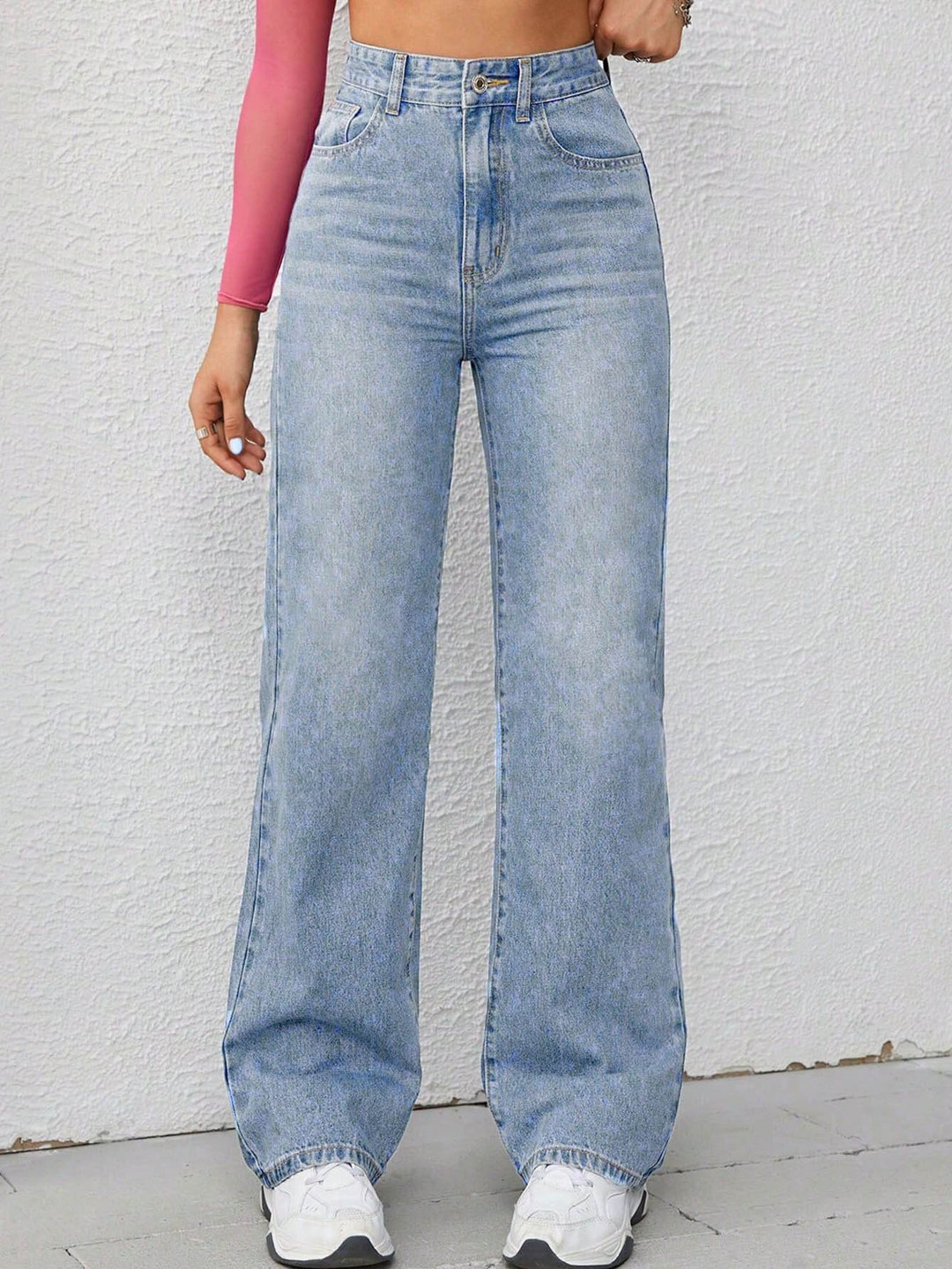 Glossia Women Comfort Straight Fit High-Rise Light Fade Acid Wash Stretchable Jeans