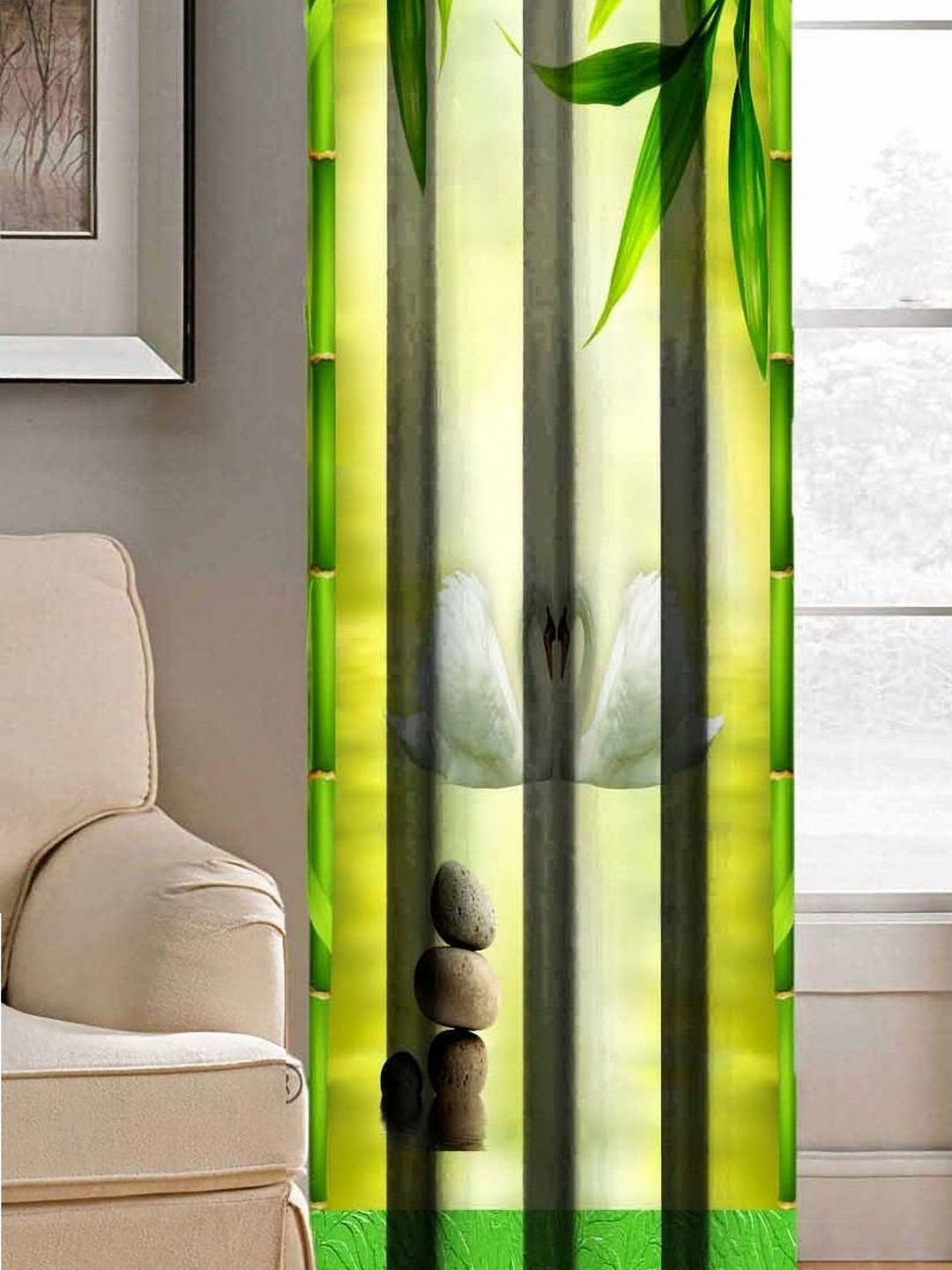 Aura Yellow & Pink Duck Printed Light Blocking Window Curtain