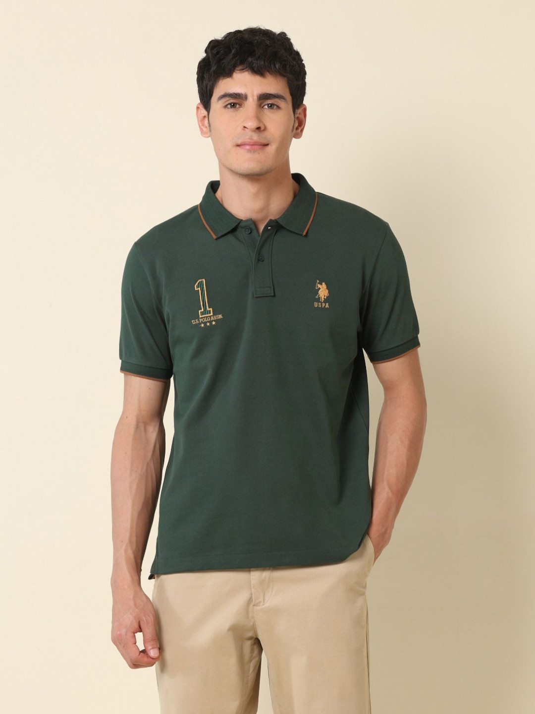 U.S. Polo Assn. Men Iconic Number Gold Cup Polo Collar Embroidered Cotton T-shirt