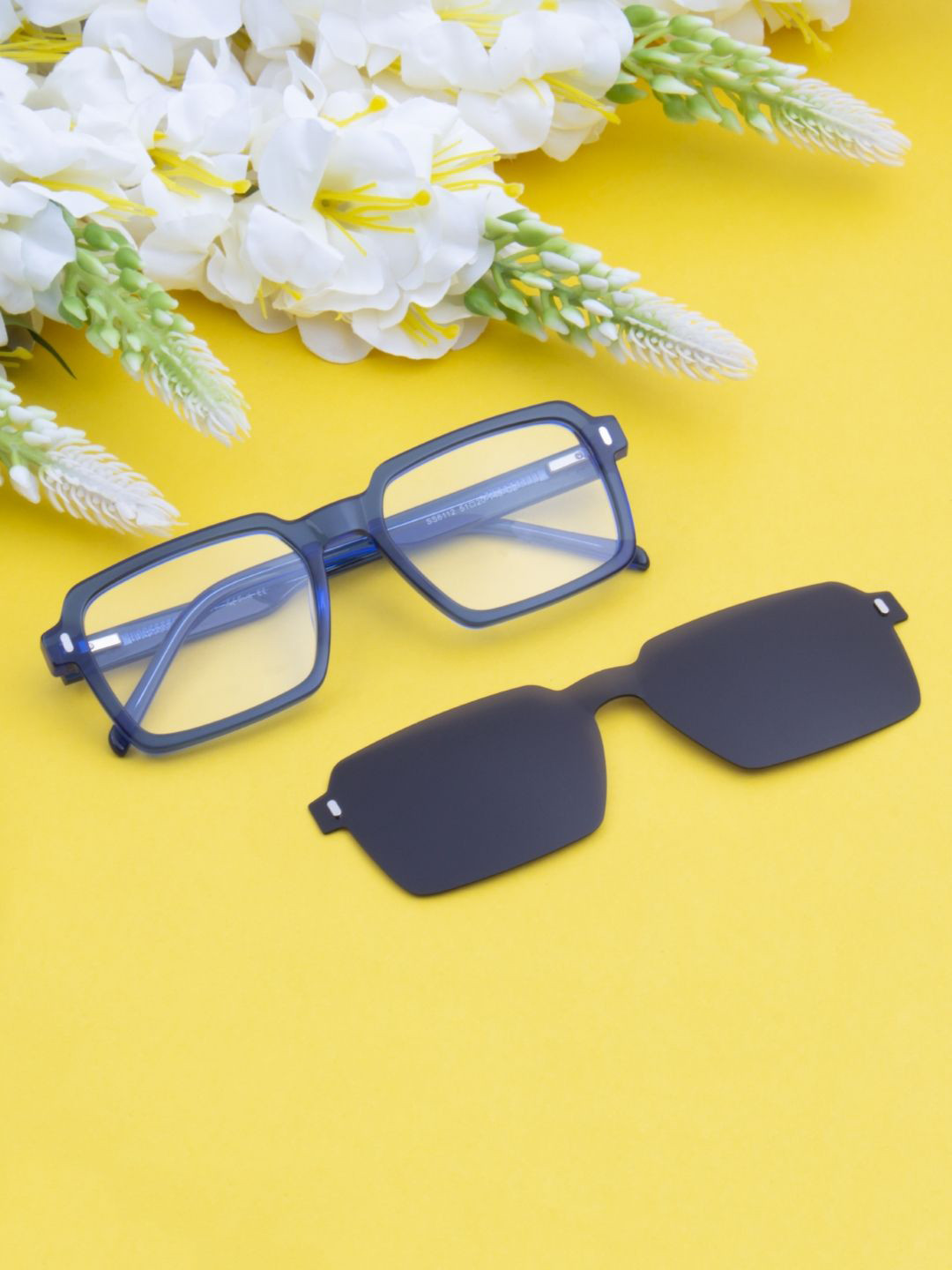 Ted Smith Unisex Blue Square Acetate Clip On Frames Clip On Sunglasses With Polarized Lens