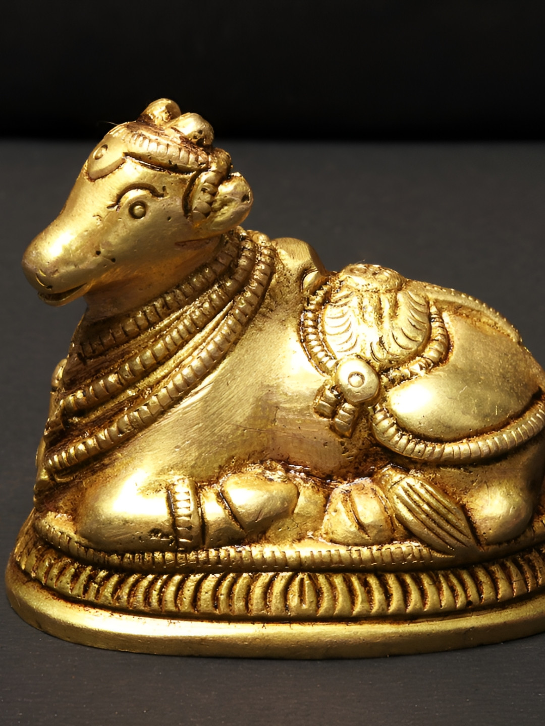 Exotic India Nandi Nandikeshvara Or Adhikaranandin Gold Brass Metallic Prayer Room Tiny Showpiece - 2.3 Inches