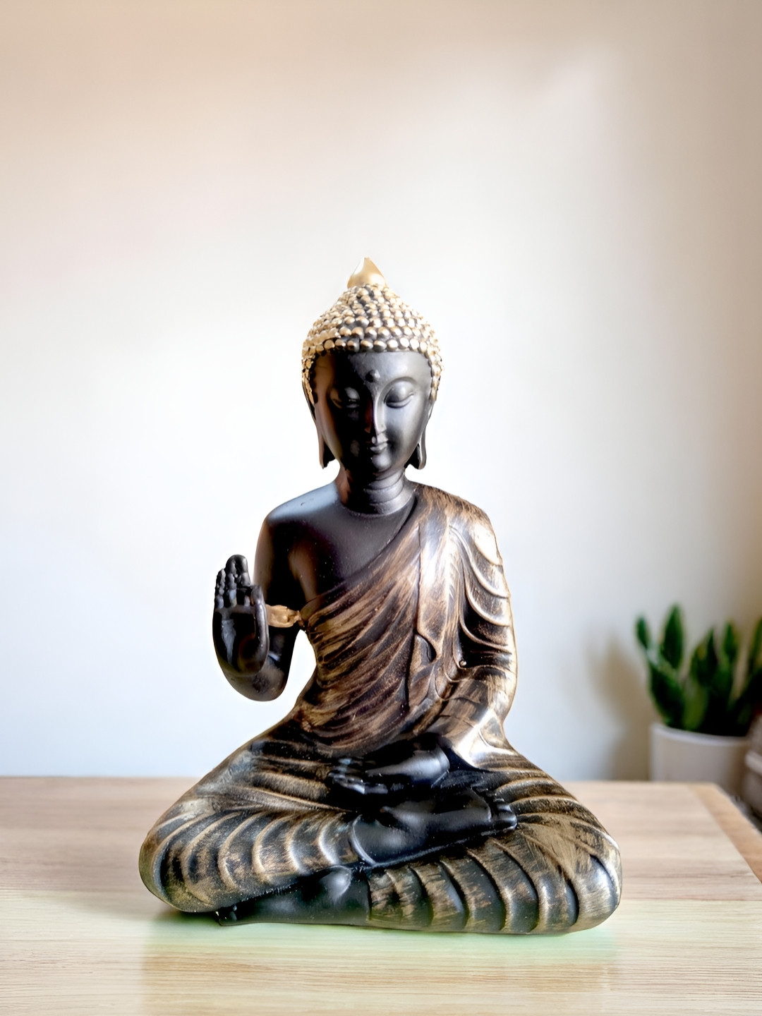 Viyu Creations Buddha Bronze Polyresin Natural Garden Medium Showpiece - 4.1 Inches