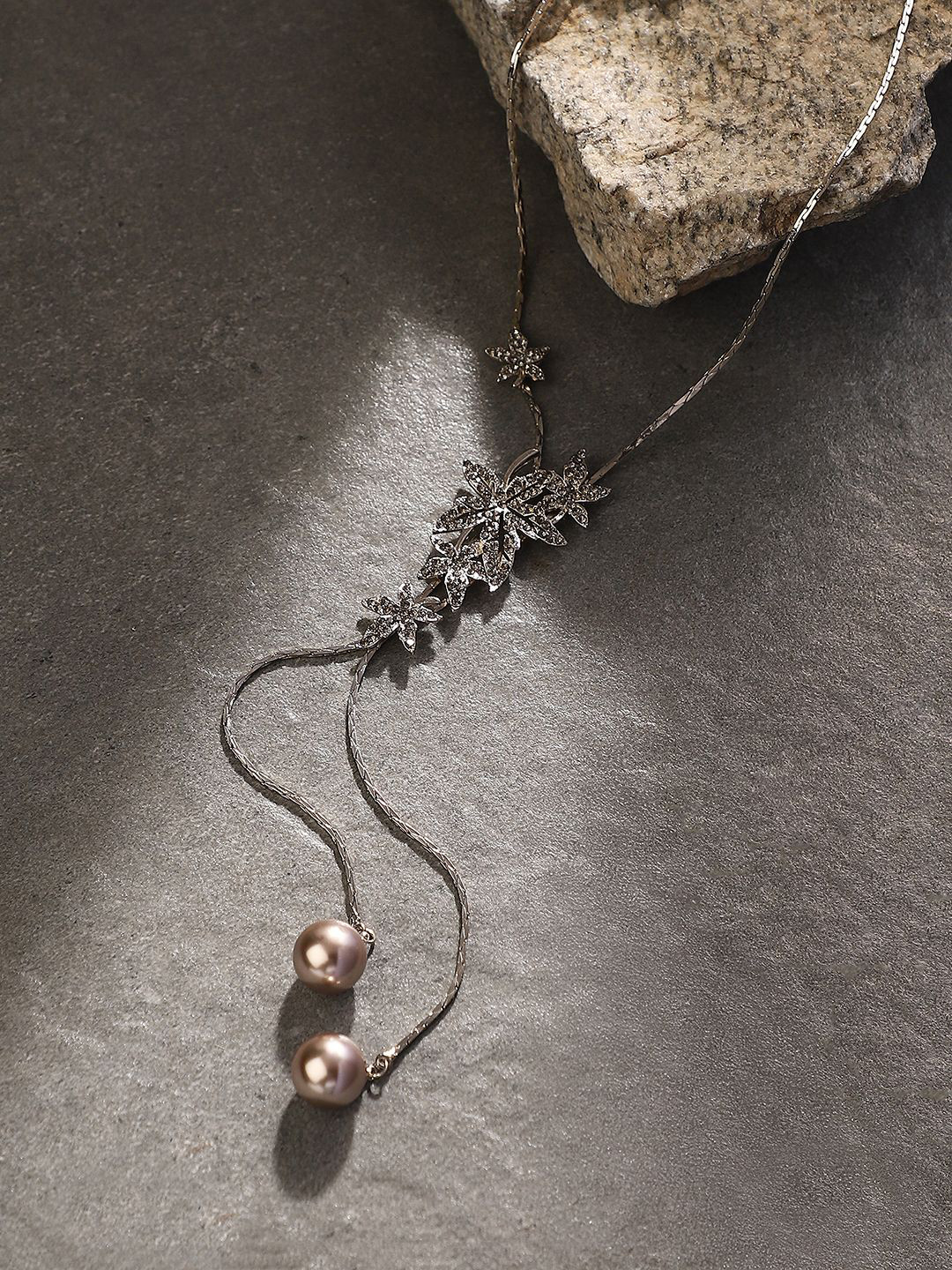 SOHI Silver-Plated Crystals Stone Studded Floral Negligee Necklace