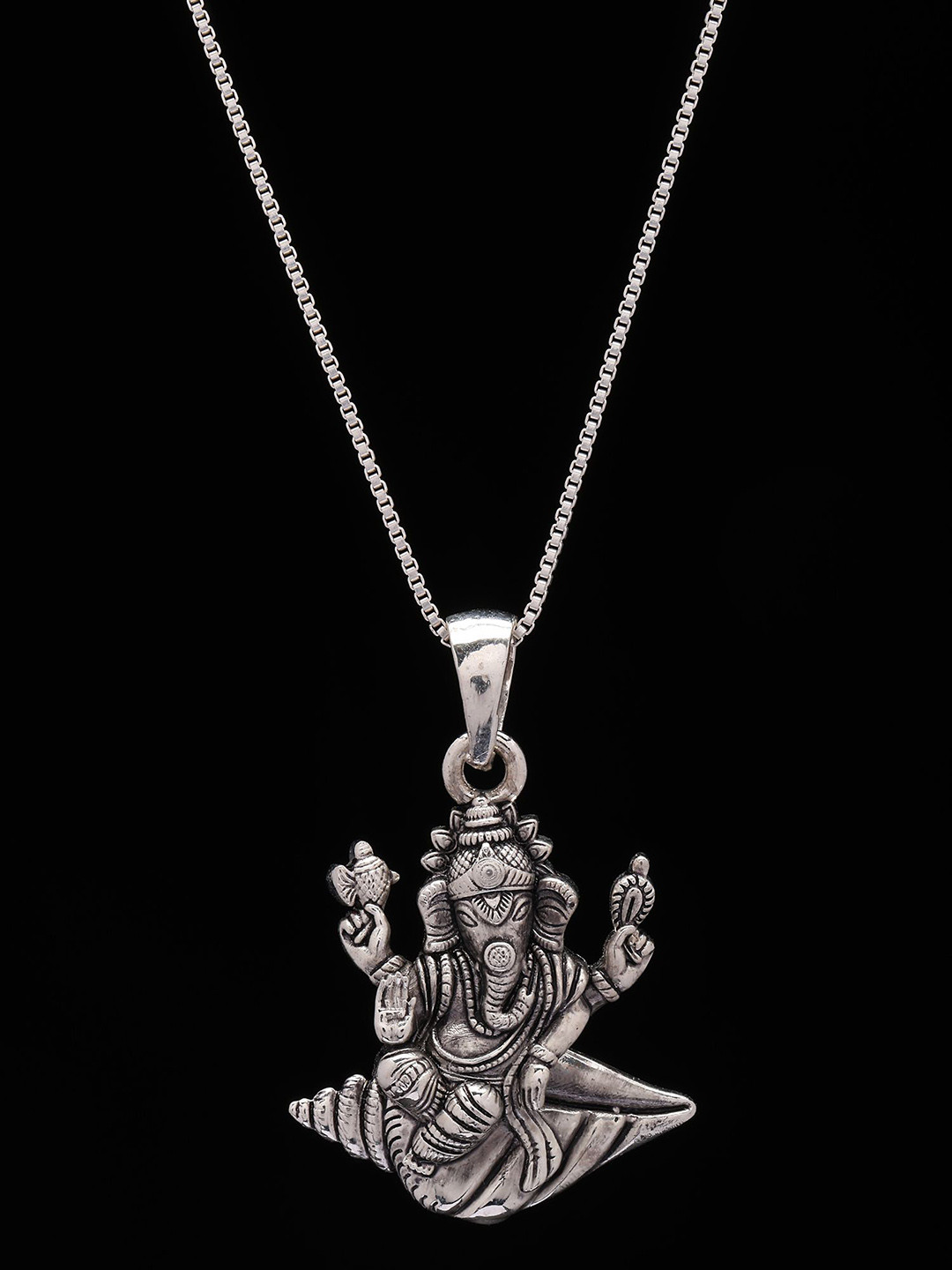 Exotic India Sterling Silver Contemporary Ganesha on Conch Pendant