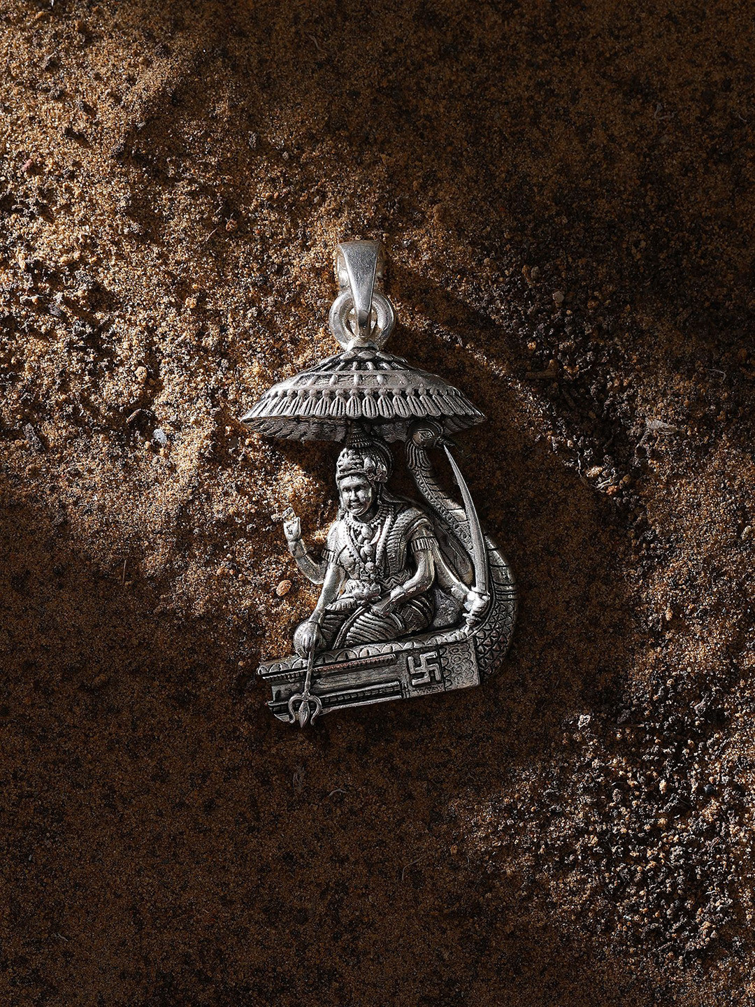 Exotic India Unisex 925 Sterling Silver Vahanvati Sikotar Mata Pendant