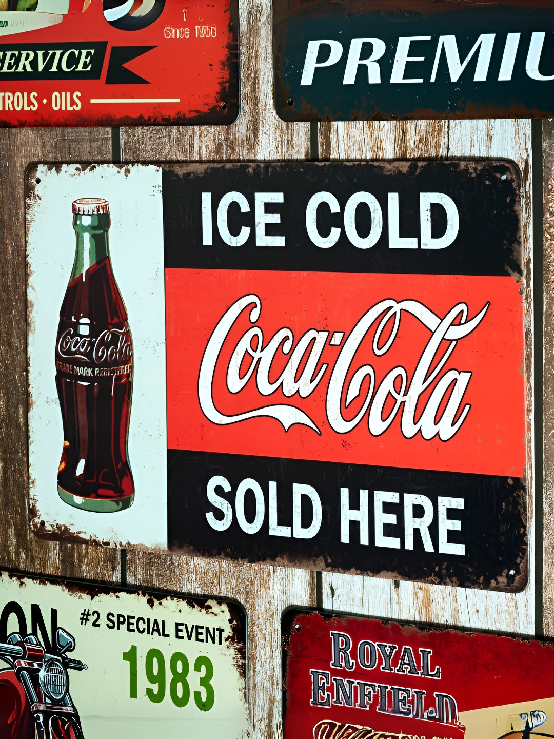 eazy wagon Ice Cold Cocacola sold Here Metal Rusty Hanging Hall Signs and Plaques-7.9In