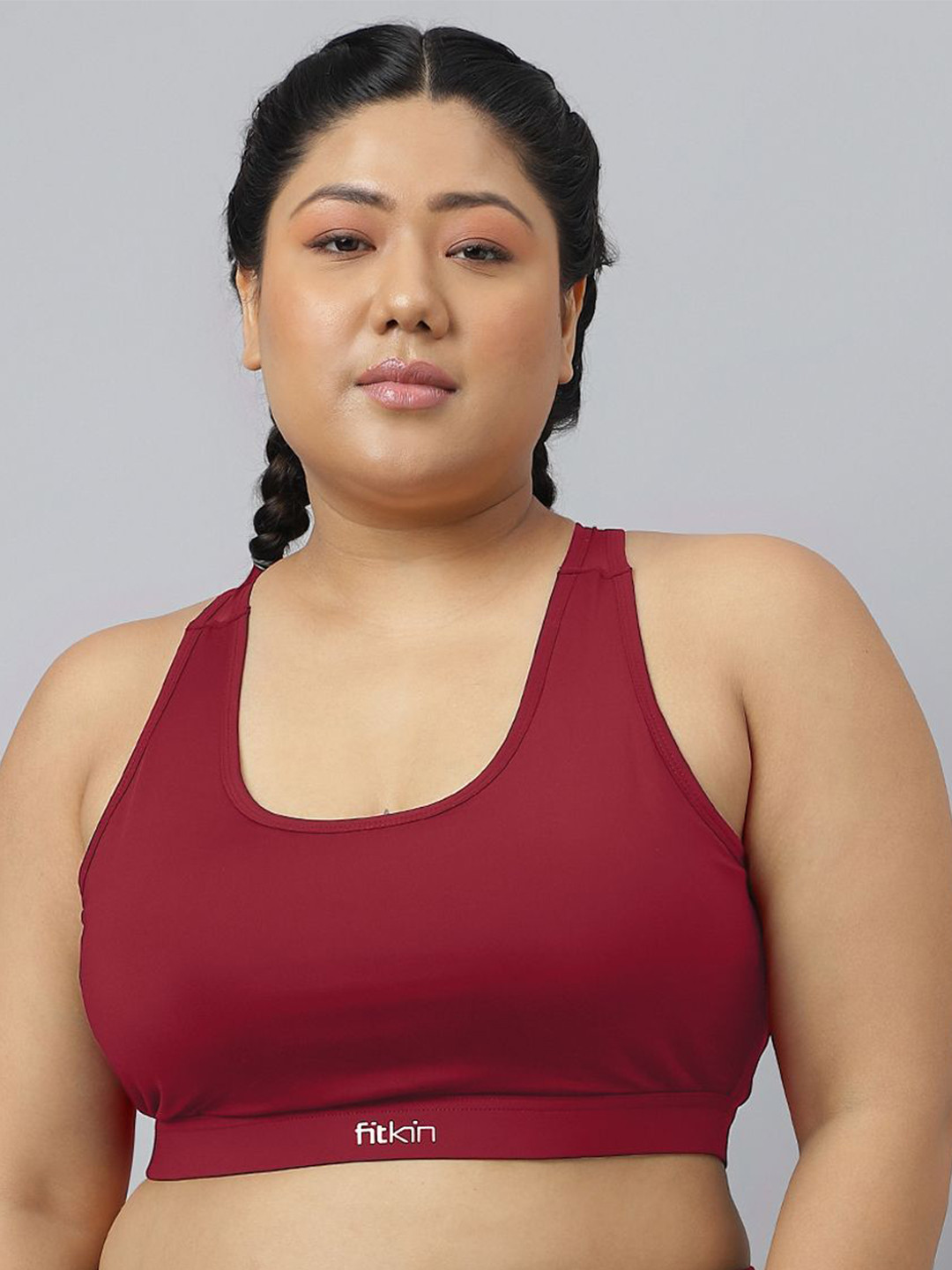 Fitkin Plus Size Medium Coverage Multi Straps Anti Odour Seamless Sports Bra