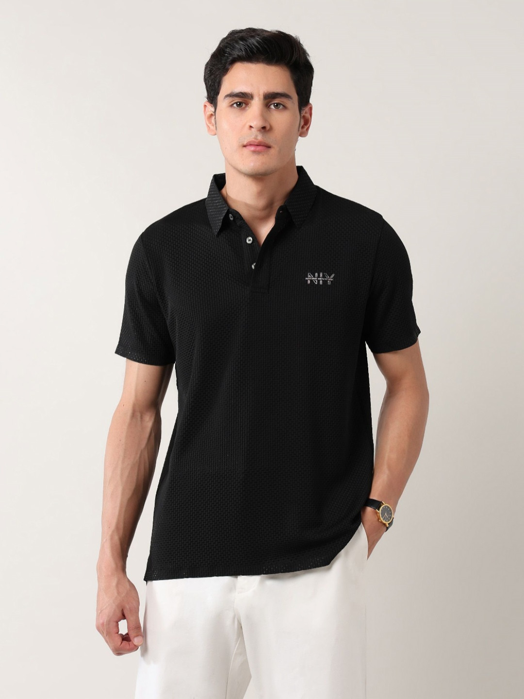 Arrow New York Night Is Young Men Polo Collar Applique T-shirt