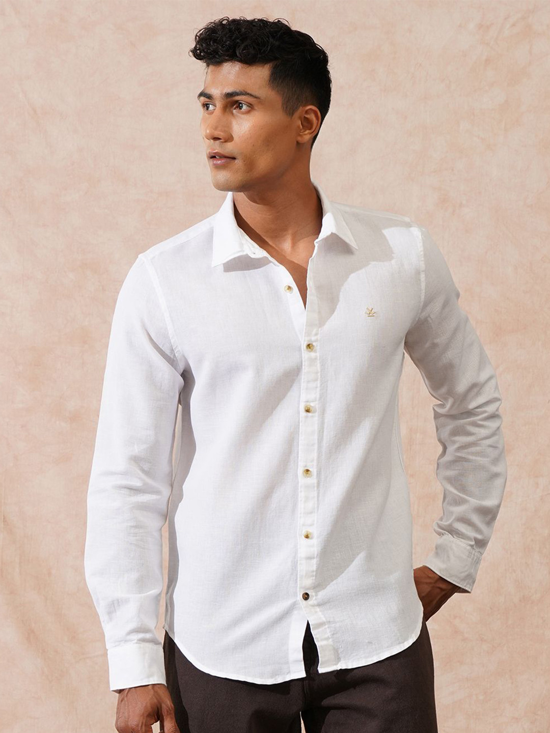 WROGN Men Comfort Slim Fit Solid Spread Collar Cotton Casual Shirt