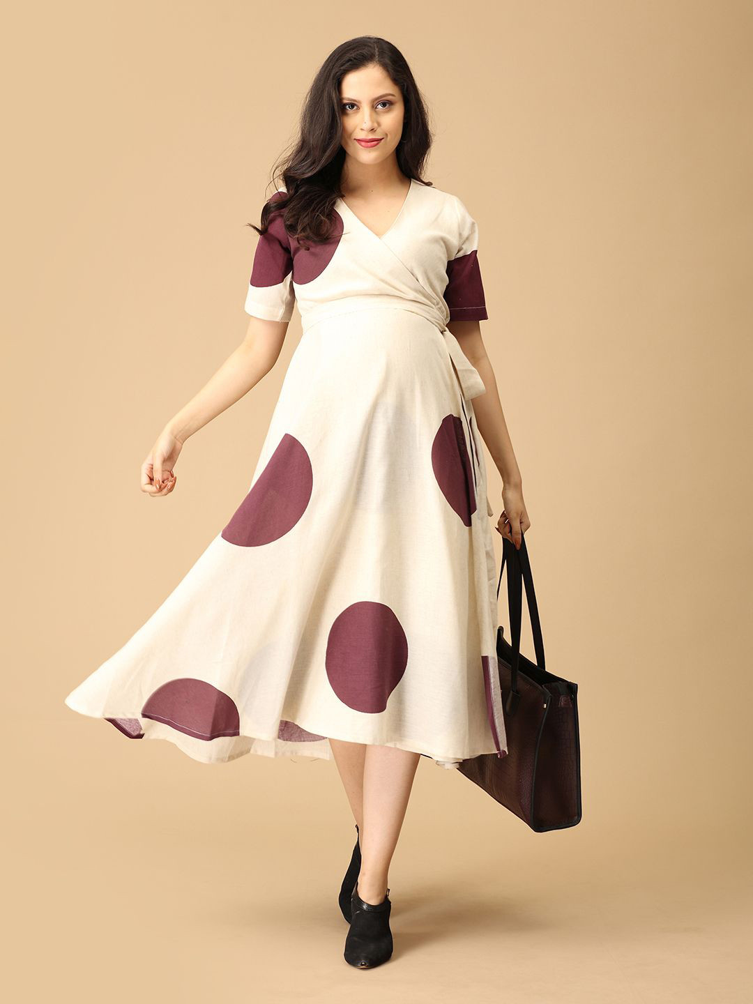 The Mom Store Women Polka Dots Printed Maternity Empire Midi Dress