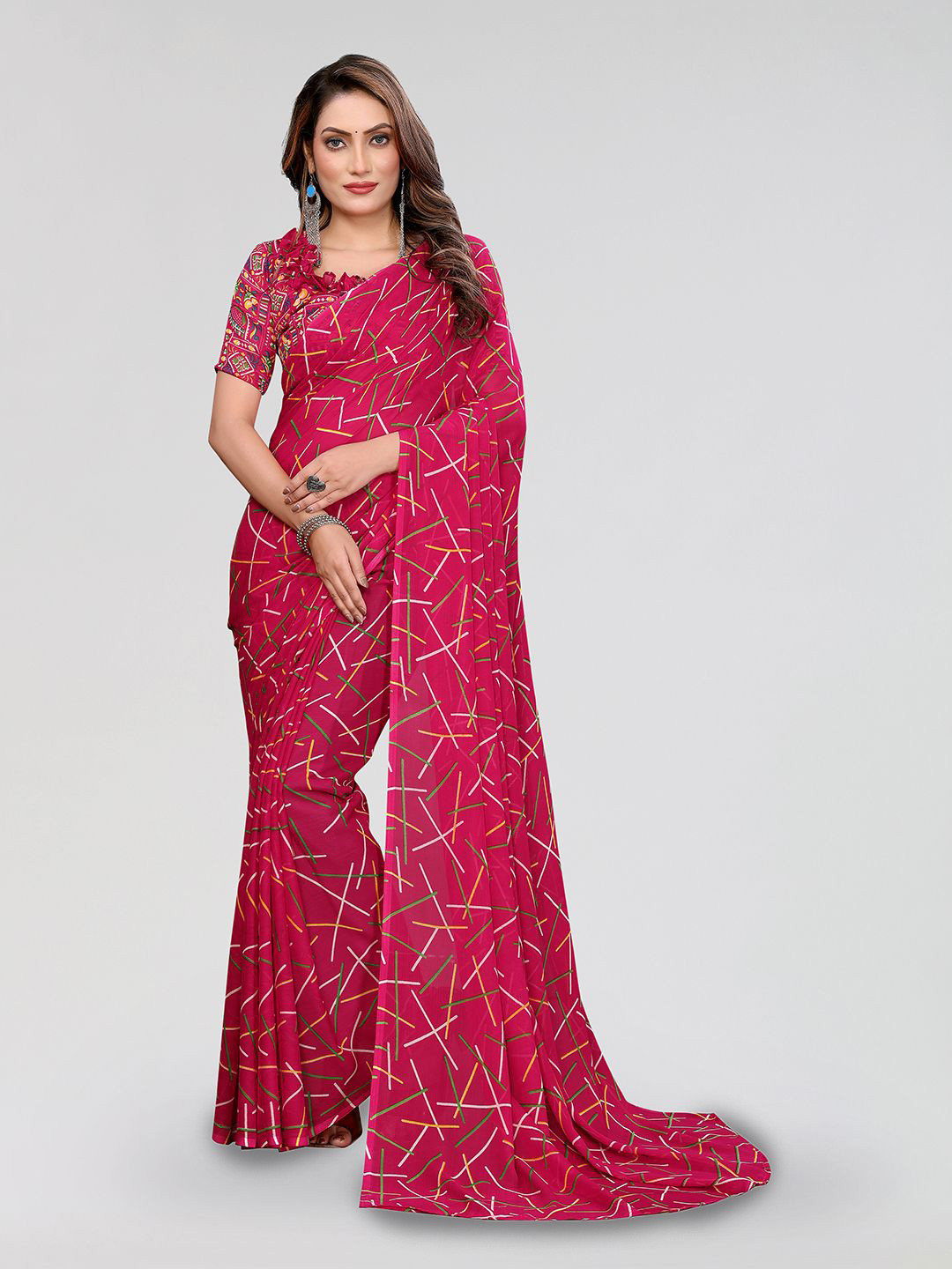 Moda Rapido Geometric Printed Saree With Blouse Piece