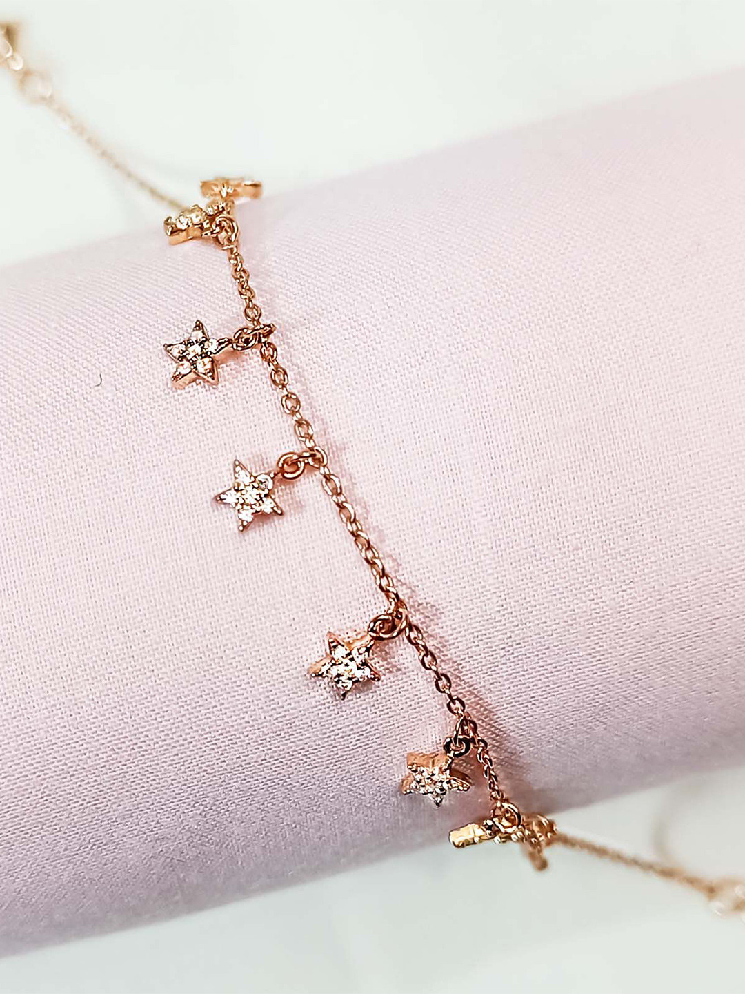 INARI SHINES 925 Silver Rosegold Plated Stars Charms Bracelet