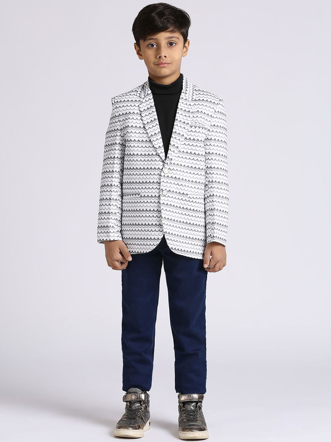 YK Boys Printed Full Sleeves Single Breasted Blazer