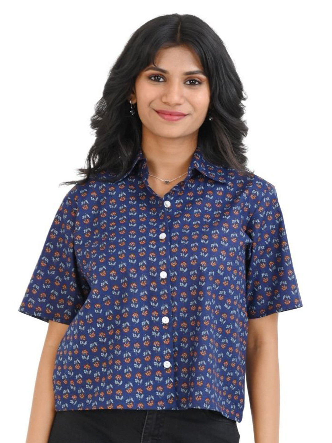 30 Looks Women Geometric Print Cotton Shirt Style Top