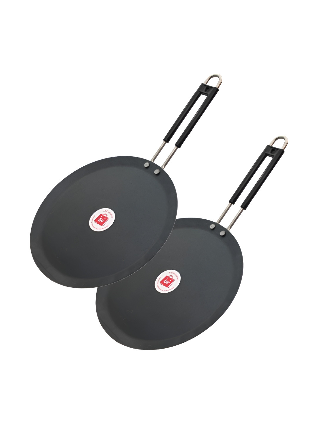 LAZYwindow 2 Pieces Black & White Induction Base Flat Iron Tawa