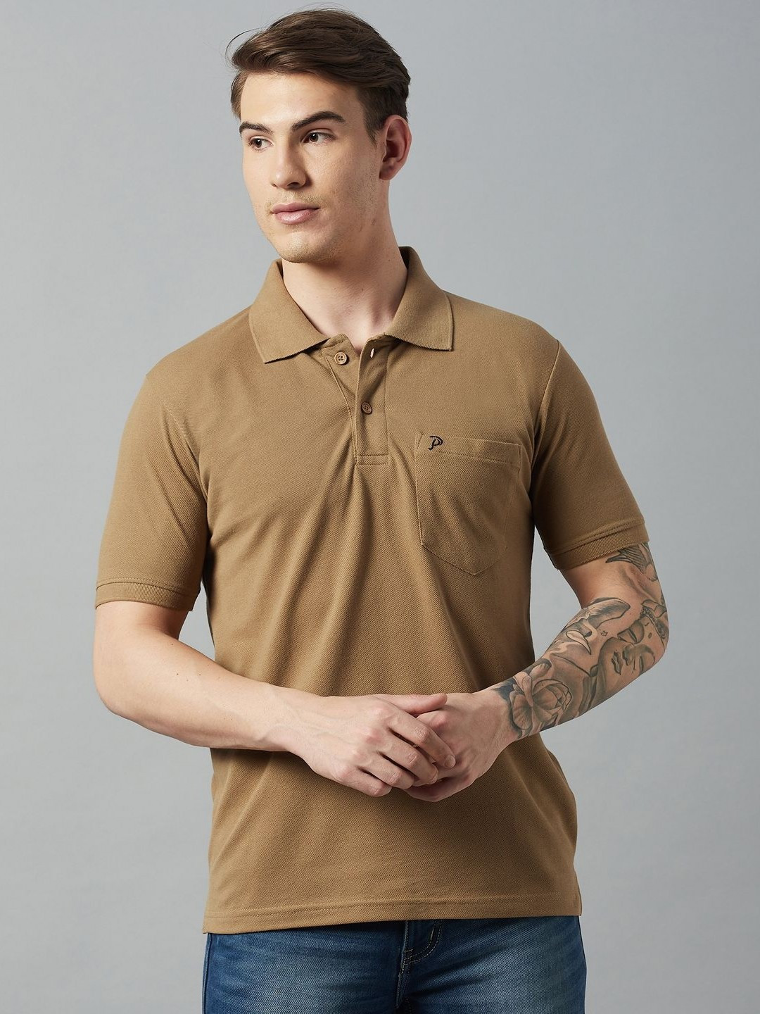 MOUNTAIN COLOURS Men Solid Polo Collar Cotton T-shirt