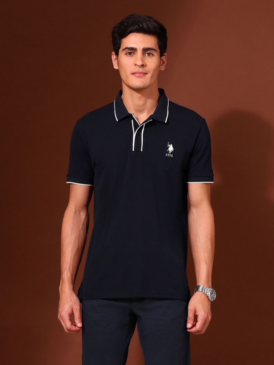 U.S. Polo Assn. Men Work and Wander Solid Polo Collar Slim Fit Cotton T-shirt