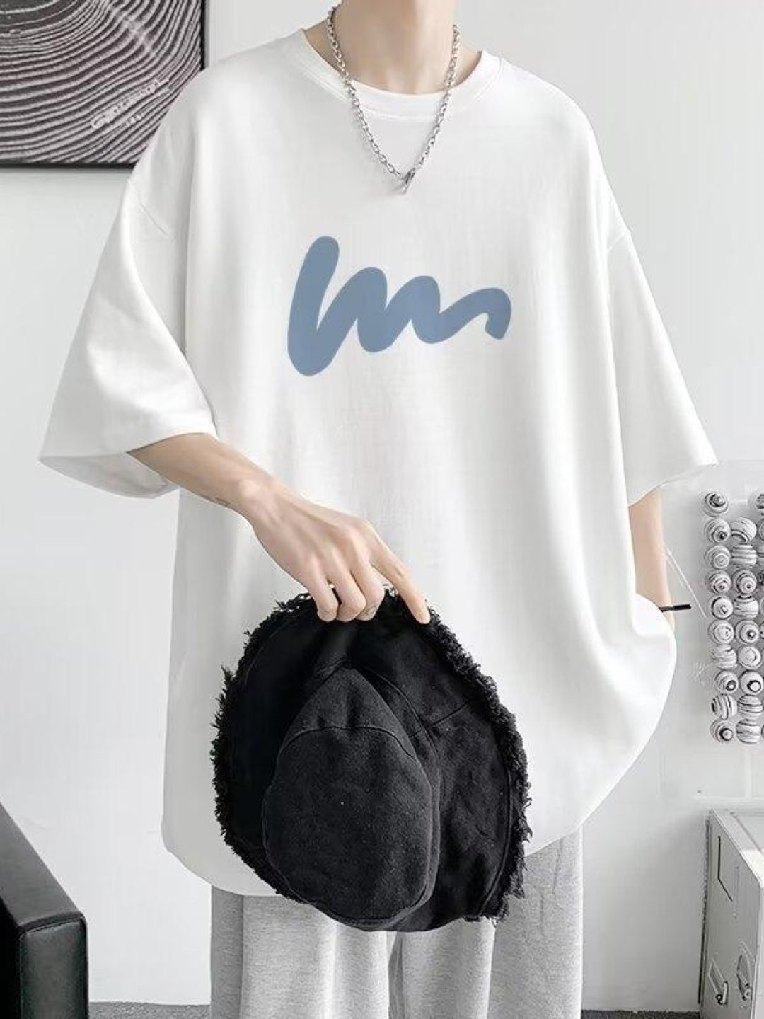KPOP Cotton Printed Collarless Casual Shirt