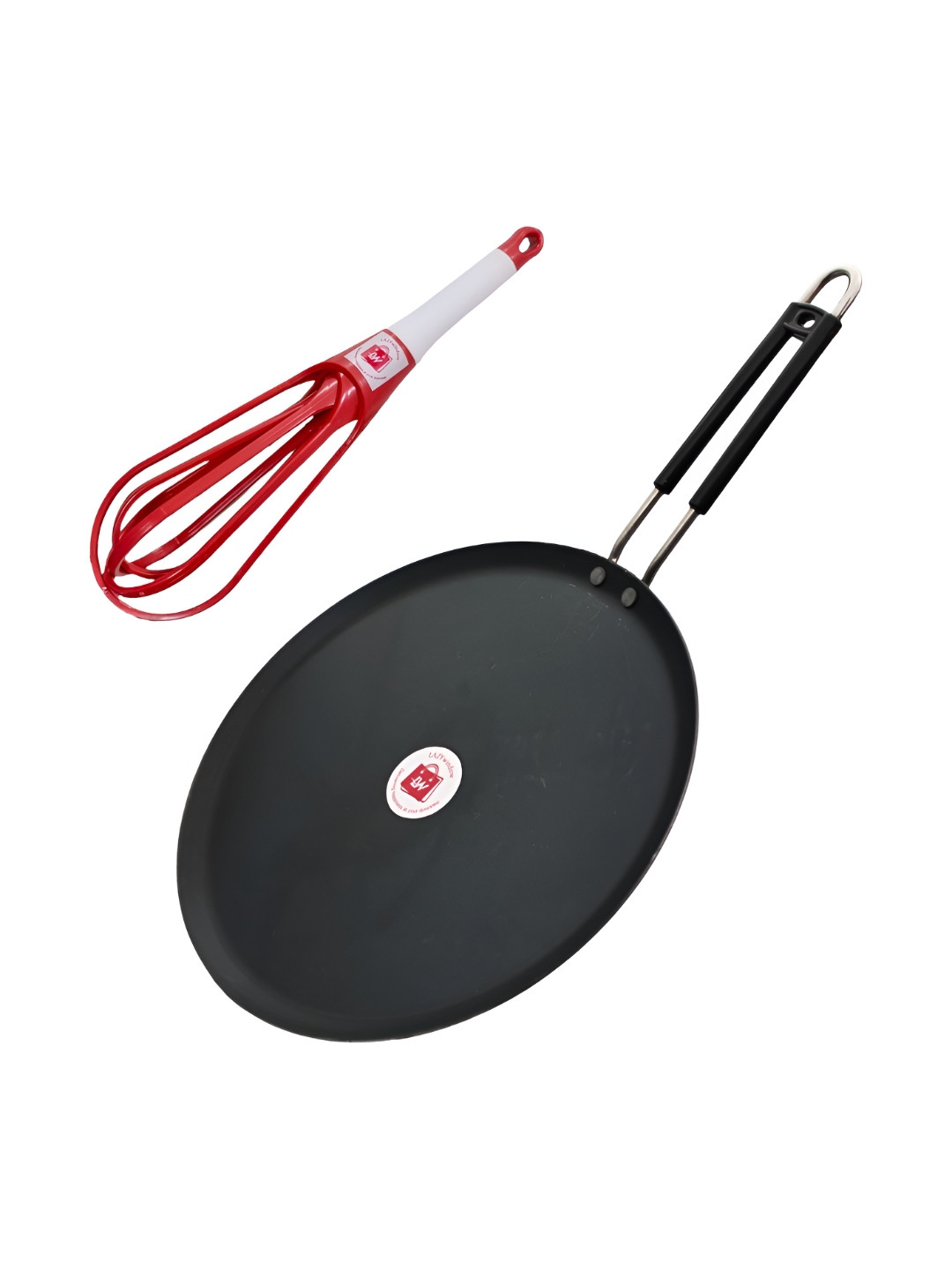 LAZYwindow Red & Black Nonstick Tawa & Foldable Whisker