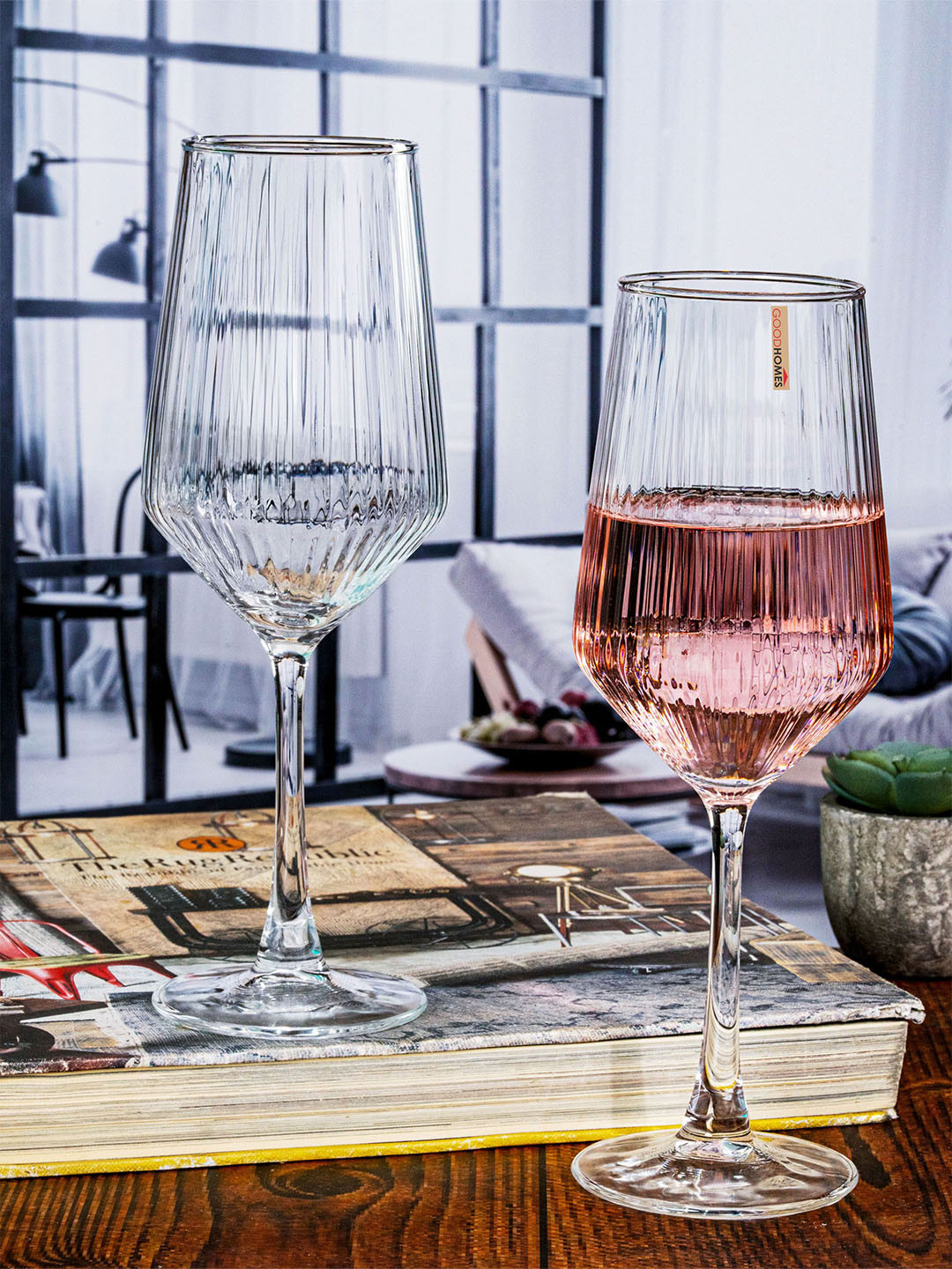 GOODHOMES Transparent 6 Pieces Textured Bar Glasses-400 ml Each