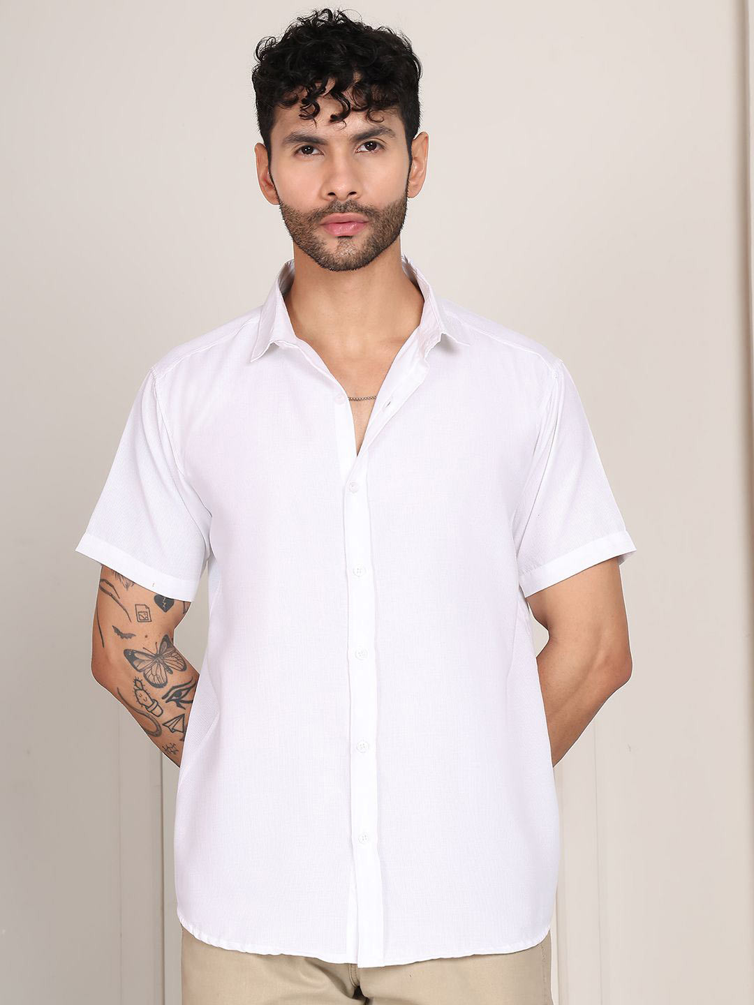Metronaut Sheer Spread Collar Regular Fit Cotton Shirt