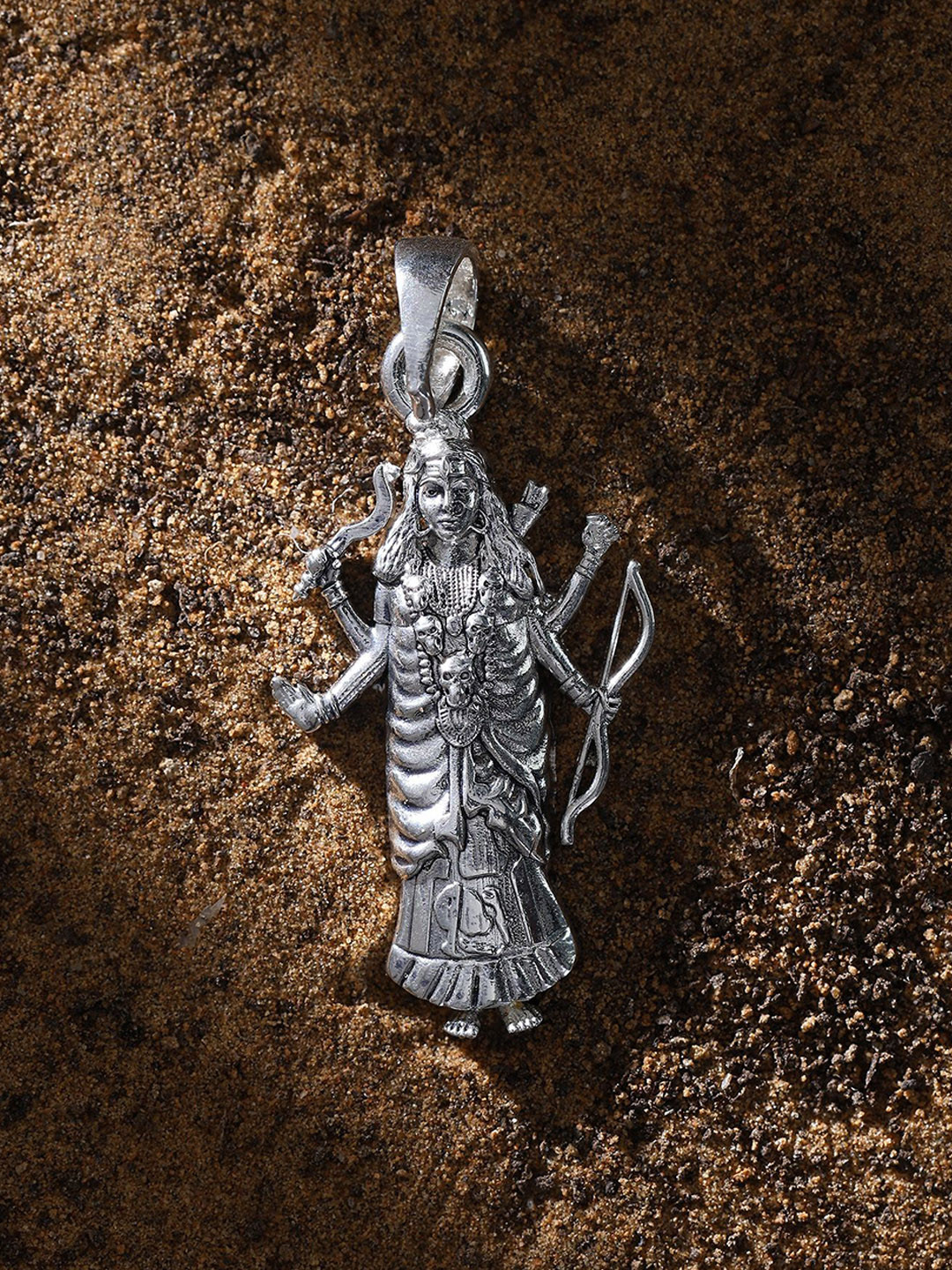 Exotic India Unisex 925 Sterling Silver Akhat Maa Pendant