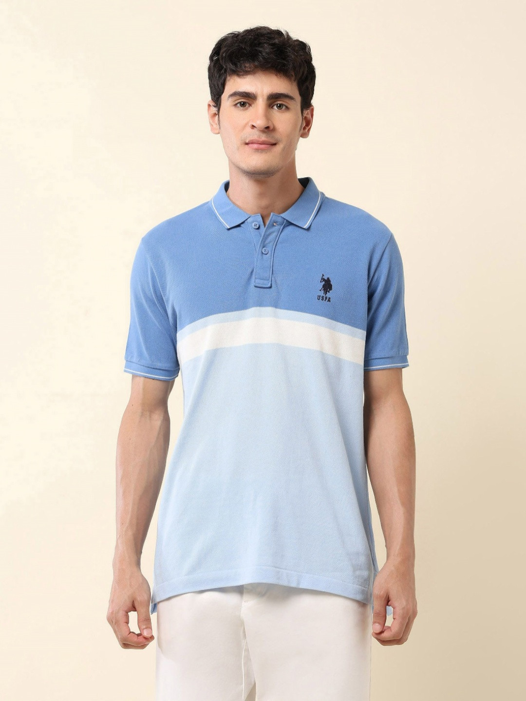 U.S. Polo Assn. Summer Splash Colourblocked Polo Collar Pure Cotton Slim Fit T-shirt