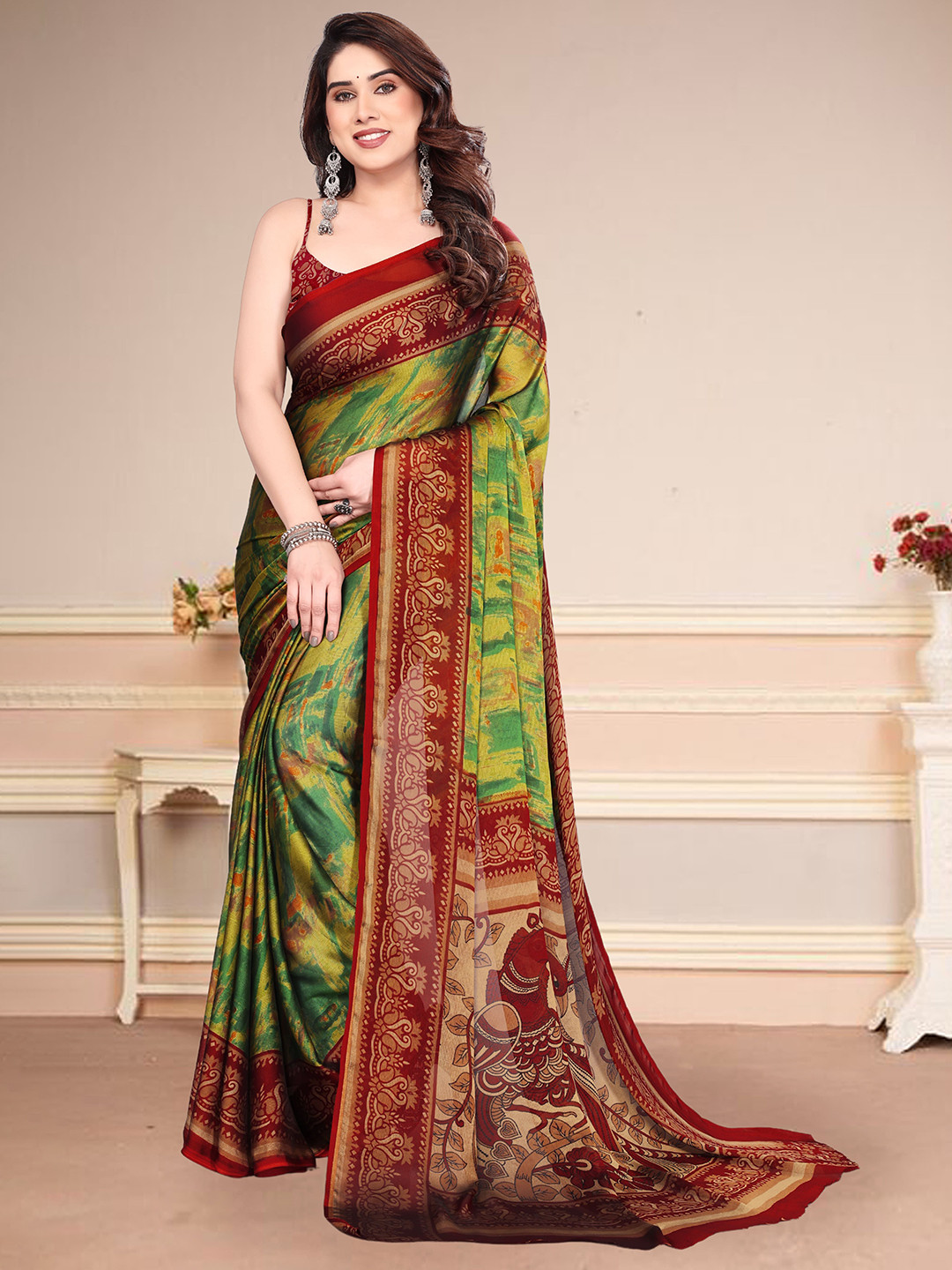 SUPERLAXMI Colourblocked Pure Chiffon Saree