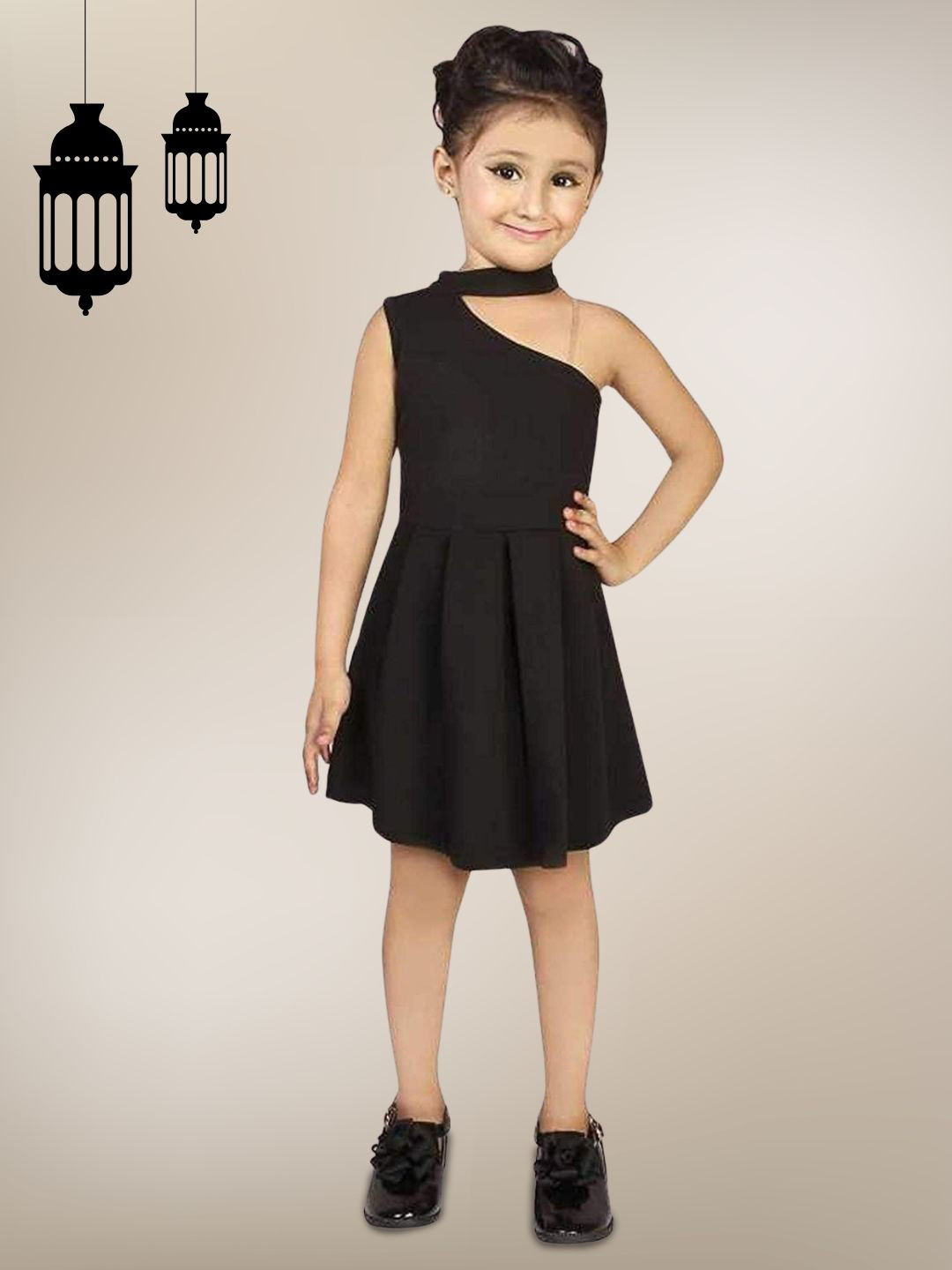 Tejam Embellished One Shoulder Applique A-Line Dress