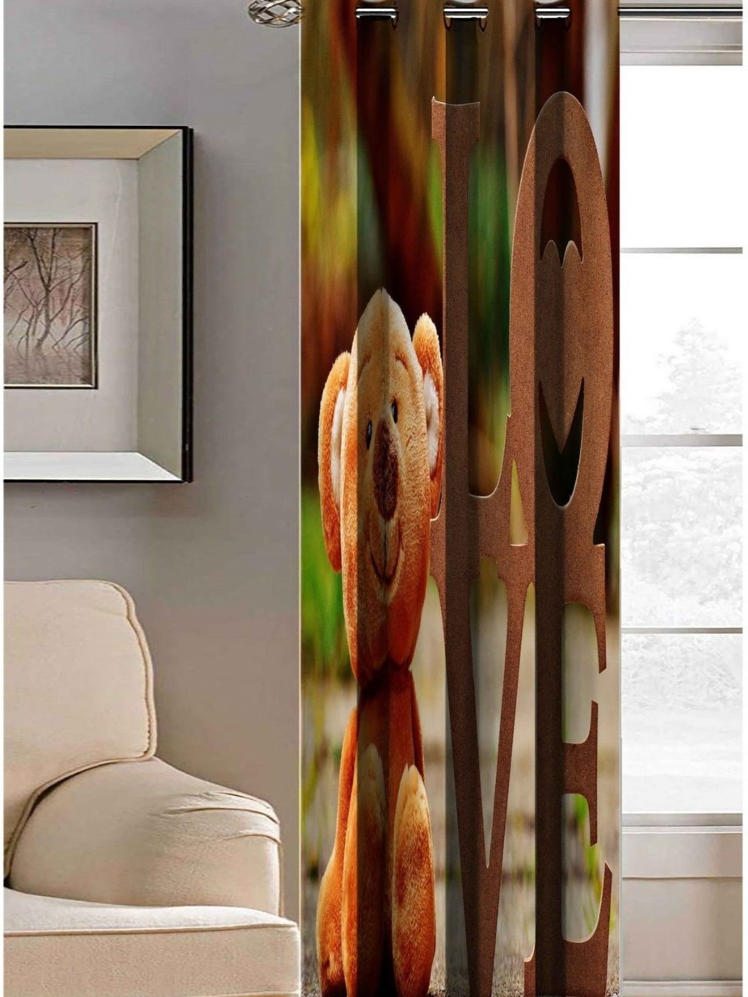 Aura Green & Mustard Teddy Printed Light Blocking Long Door Curtain