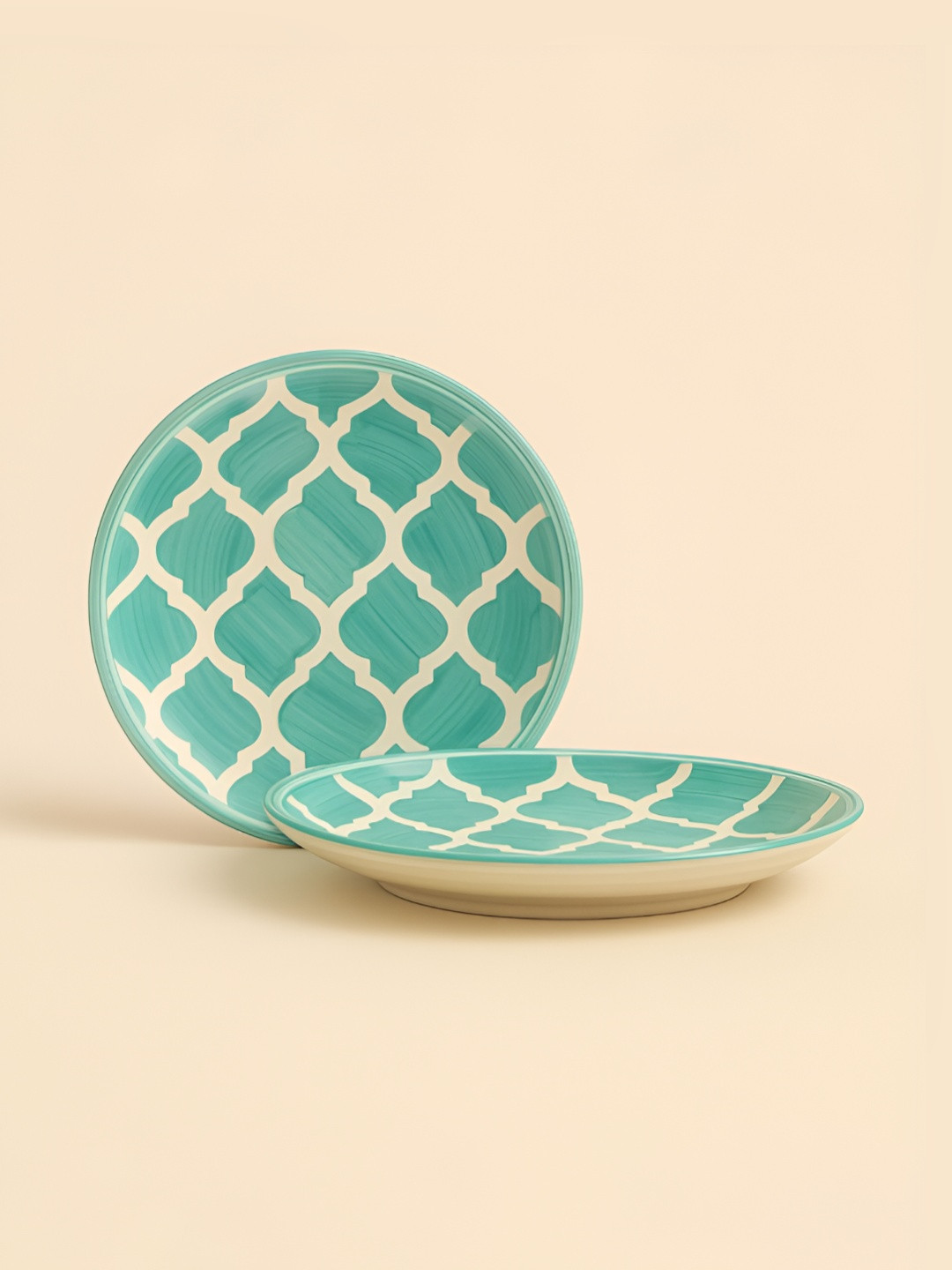 Myntra Elegant Homes Turquoise Blue And White 2 Pieces Printed Ceramic Glossy Plates