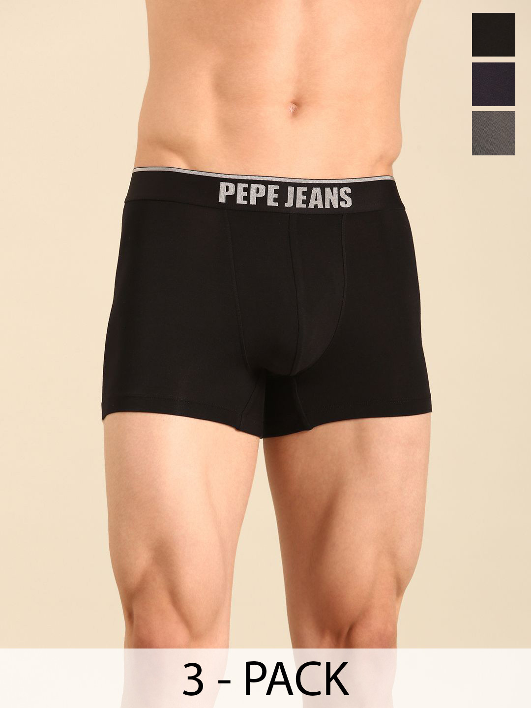 Pepe Jeans Pack Of 3 4-Way Stretchable Mid Rise Trunks - 8909345001708
