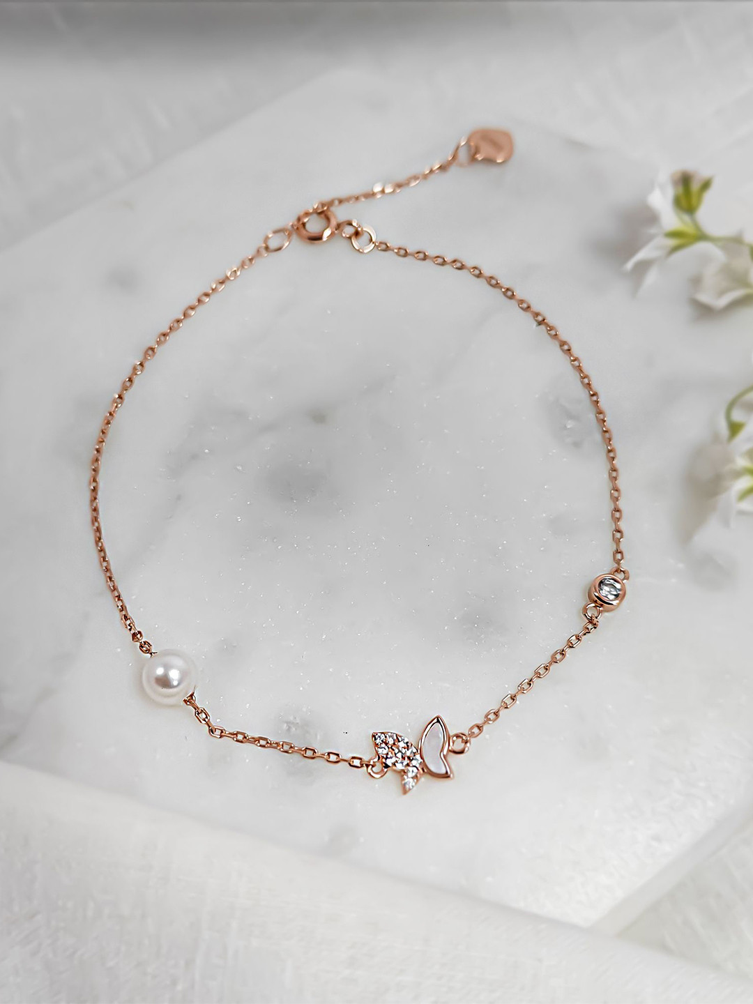 INARI SHINES 925 Silver Rosegold Plated MOP Butterfly Pearl Bracelet