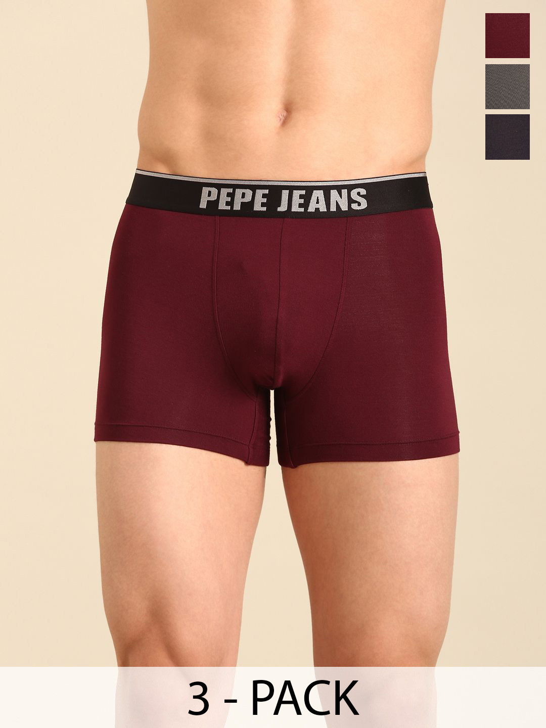 Pepe Jeans Pack Of 3 4-Way Stretchable Mid Rise Trunks - 8909345001753