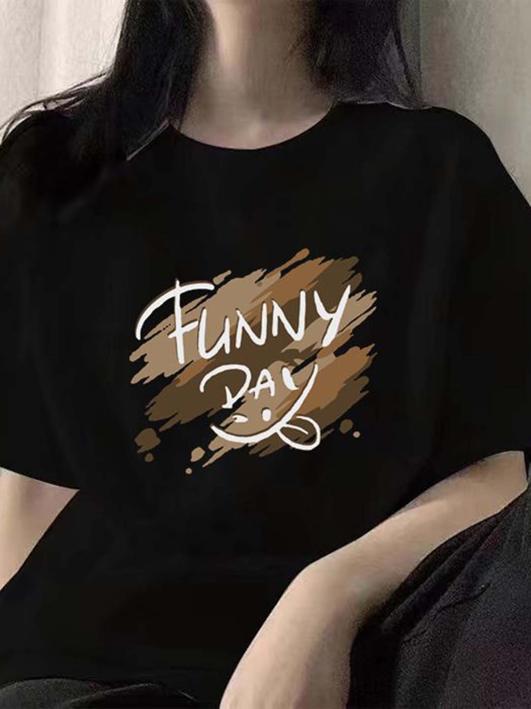 Outzidr Black Chest Print Graphic T-shirt