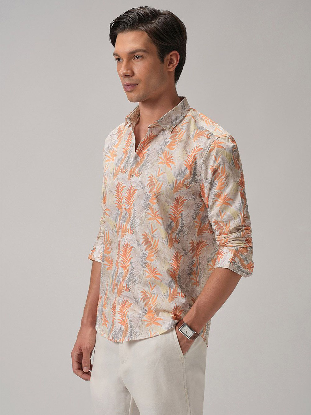 Banana Club Feather Floral Printed Club Classic Slim Fit Shirt