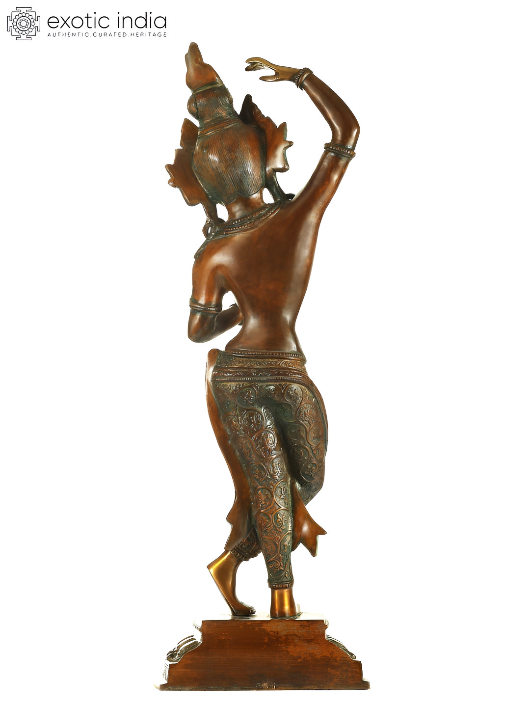 Exotic India Queen Mayadevi Brown Brass Metallic Prayer Room Hand Made Large Showpiece - 21 Inches