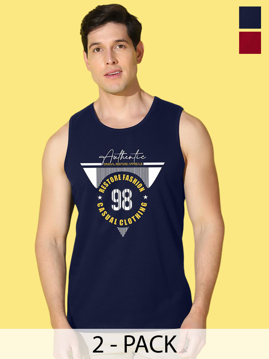 WOOSTRO Pack Of 2 Printed Gym Vests VWS26(98 MAROON)(98 NAVY)