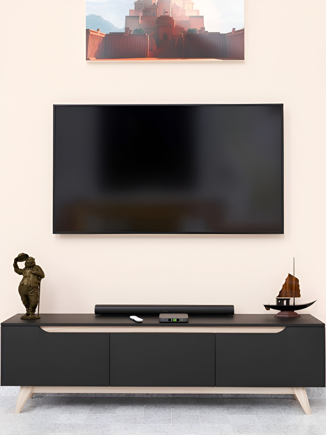 SPYDER CRAFT Black Engineered Wood Spyder Craft Matte Finish TV Entertainment Unit