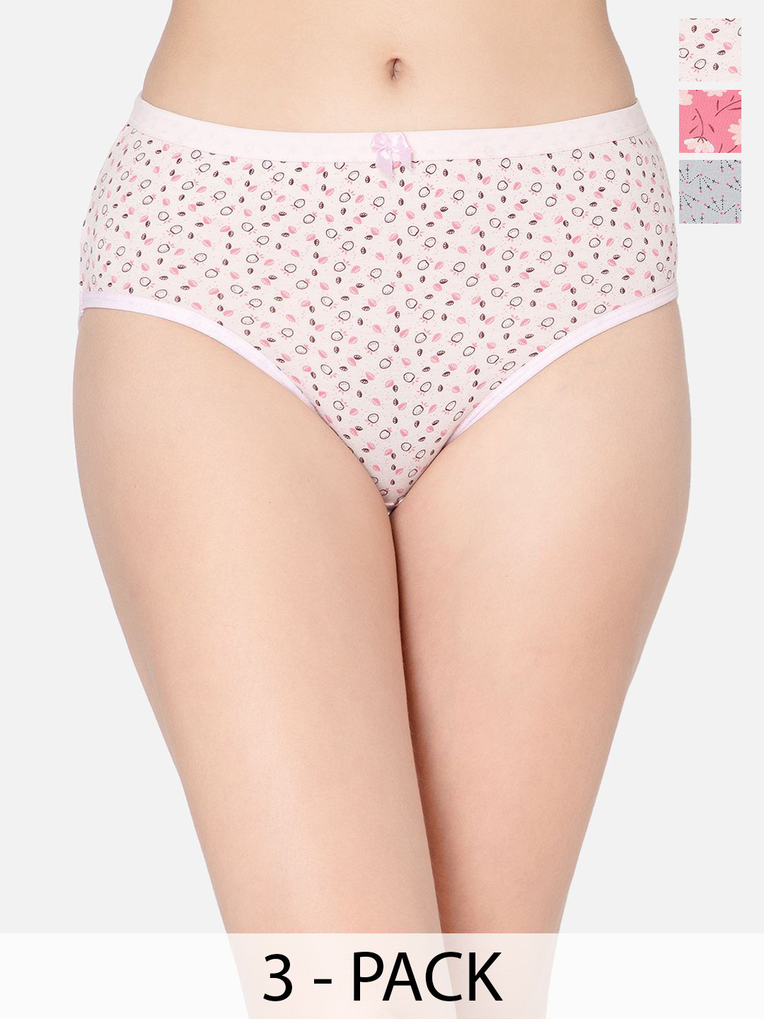 Lady Lyka Pack Of 3 Printed Cotton Hipster Briefs A-FRESHERS-1A