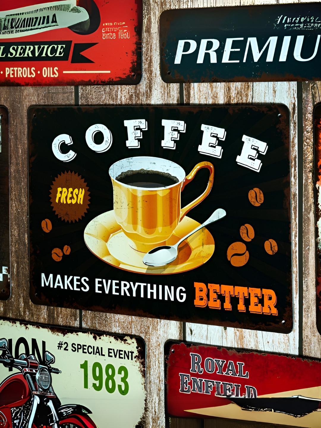 eazy wagon Fresh Coffee Metal Rusty Hanging Hall Signs and Plaques-7.9In
