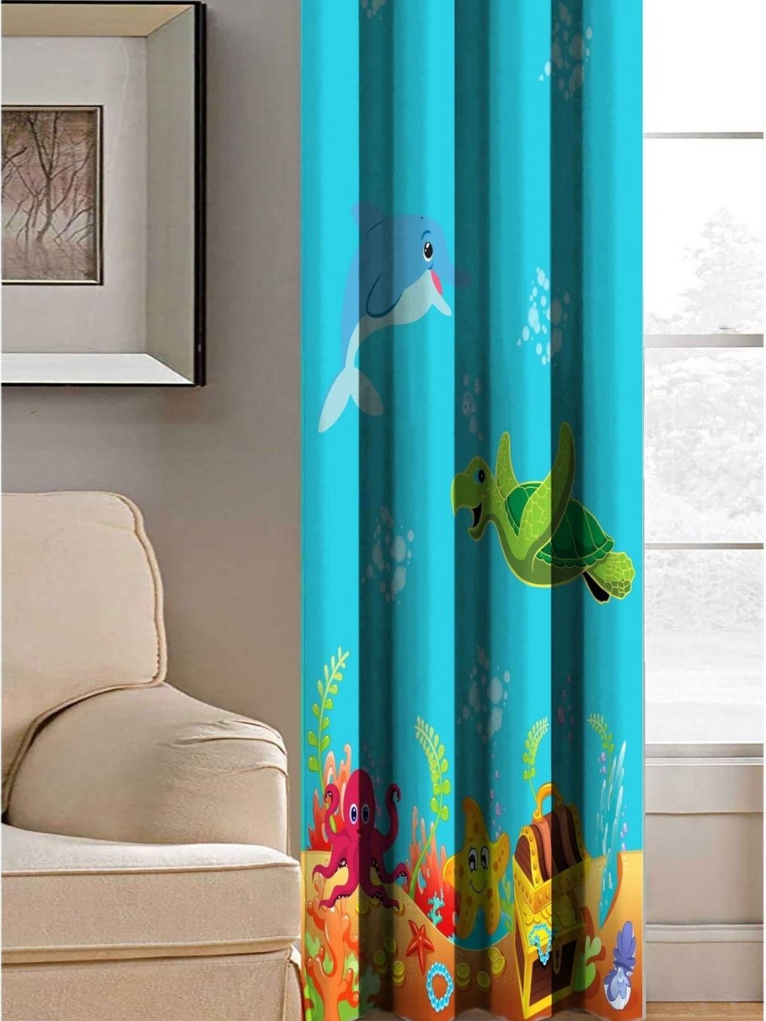Aura Blue & Mustard Printed Door Curtain